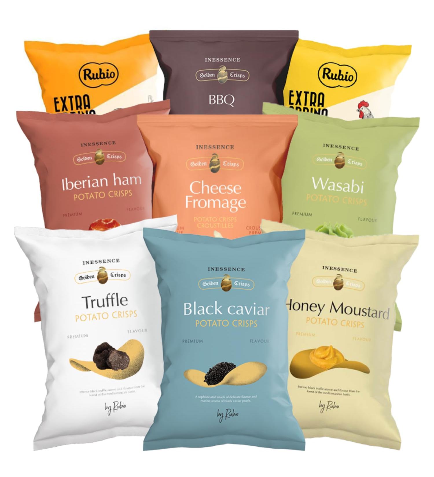 Rubio Chips Mix Box - 9 Gourmet Spanish Potato Chips Gluten-Free Snack Pack (118.89g) | Taste the Variety! - Buy Online on GoSupps.com