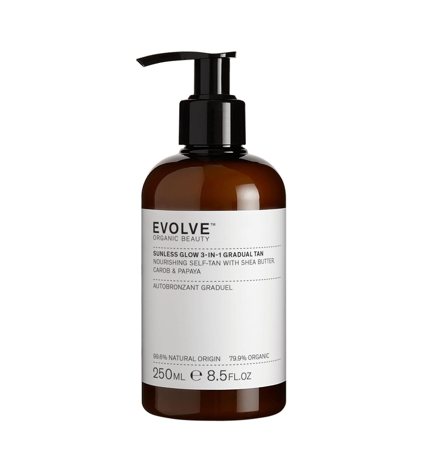 Evolve Organic Beauty - Sunless Glow 3-in-1 Streak-Free Gradual Tan | Carob Fruit + Papaya Extract Shea Butter | All Skin Types | Vegan Cruelty-Free (8.5 fl oz | 250 ml) - Buy Online on GoSupps.com