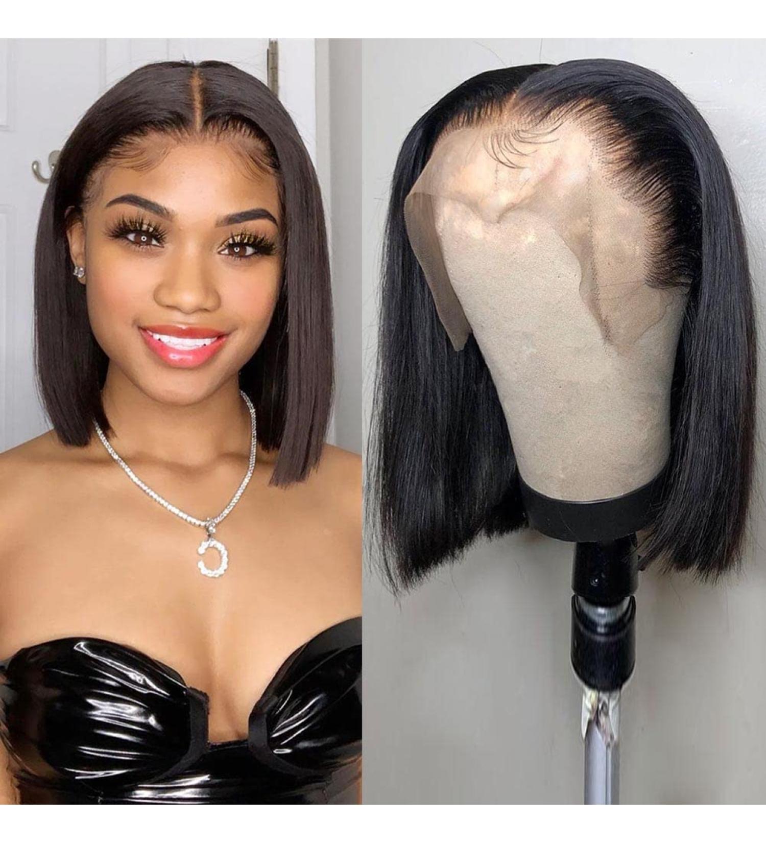 10 Inch Short Bob Human Hair Lace Front Wig for Black Women - Glueless T-Part 13x5 Lace Frontal Bob Wig 180% Density - Buy Online on GoSupps.com
