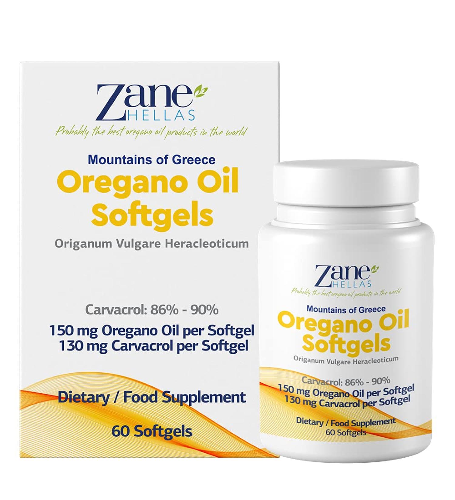 Zane Hellas Oregano Oil Softgels - 130mg Carvacrol, 150mg Oregano Oil, 30% Greek Essential Oil - 60 Softgels - Buy Online on GoSupps.com