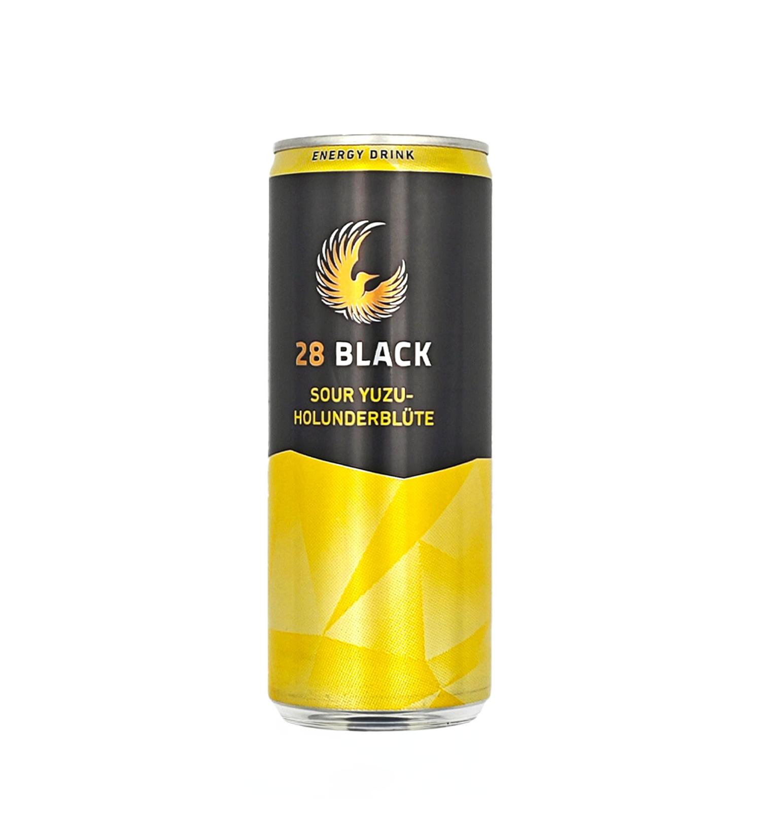 Bossjuice 28 Black Sour Yuzu Fleur de sureau énergisante 250 ml – Énergie vivifiante avec flair exotique, luxembourgeois, riche en caféine + autocollant GETZH ThankYou
