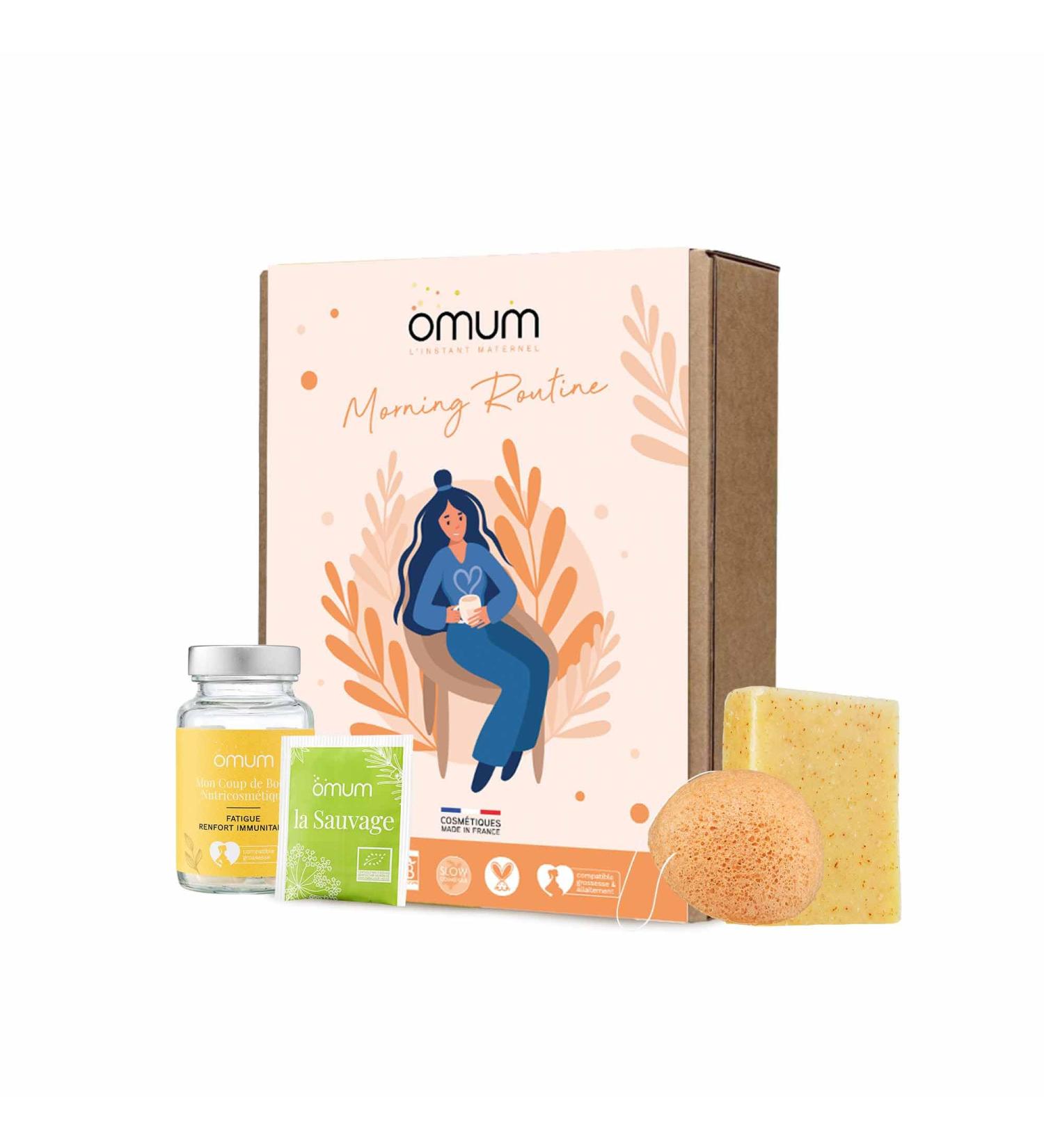 OMUM - Energizing Morning Routine Gift Box 4 treatments: 1 Anti-fatigue supplement + 1 Cajoleur soap + 1 Konjac Face sponge + 1 Infusion - Natural France Vegan Compatible with pregnancy and breastfeeding - Buy Online on GoSupps.com