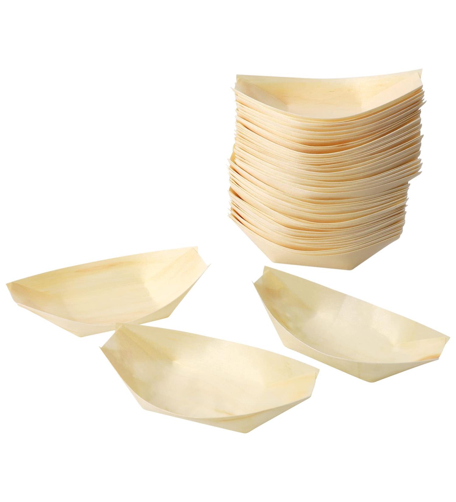 Hoadoek 50x Finger Food - Bowls Boat" Biodegradable Wood 11 cm x 6.5 cm - Buy Online on GoSupps.com