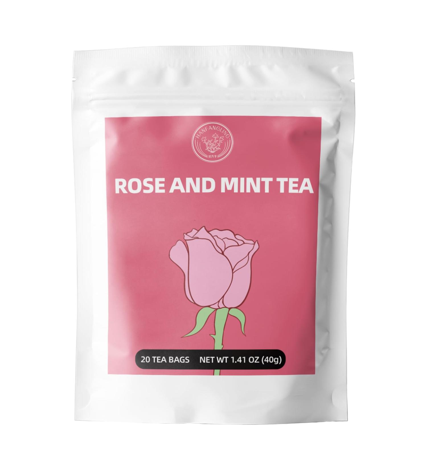 Rose Mint Tea: Digestion Support, Anxiety Relief, Sleep Aid & Skin Care - 20 Teabags - Buy Online on GoSupps.com