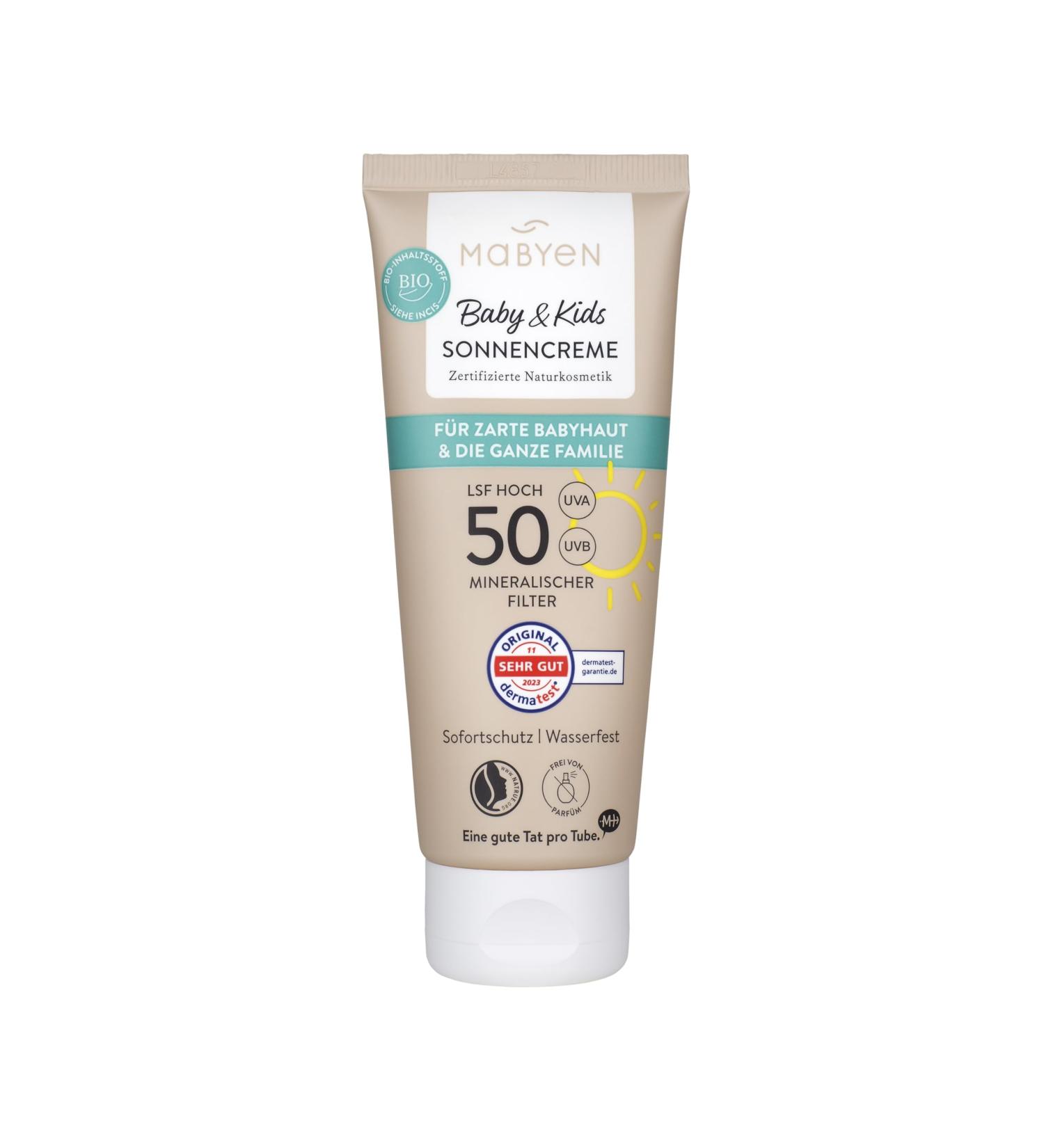 Mabyen Sunscreen for Babies & Kids LSF 50 | 100ml | High Sun Protection | Certified Natural Vegan & Perfume-Free - Buy Online on GoSupps.com
