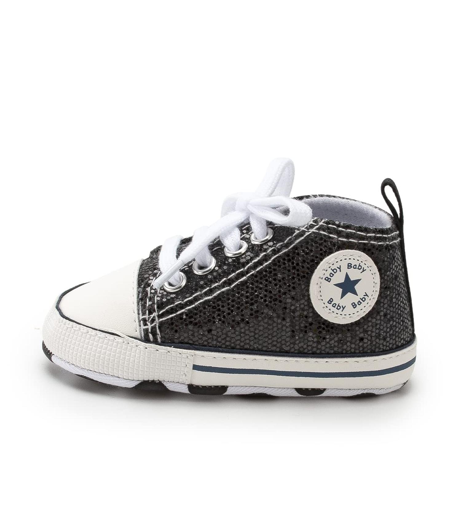 BAIELey High Top Sequin Baby Sneakers | Soft Sole Newborn First Walkers Shoe 0-6 Months - Buy Online on GoSupps.com