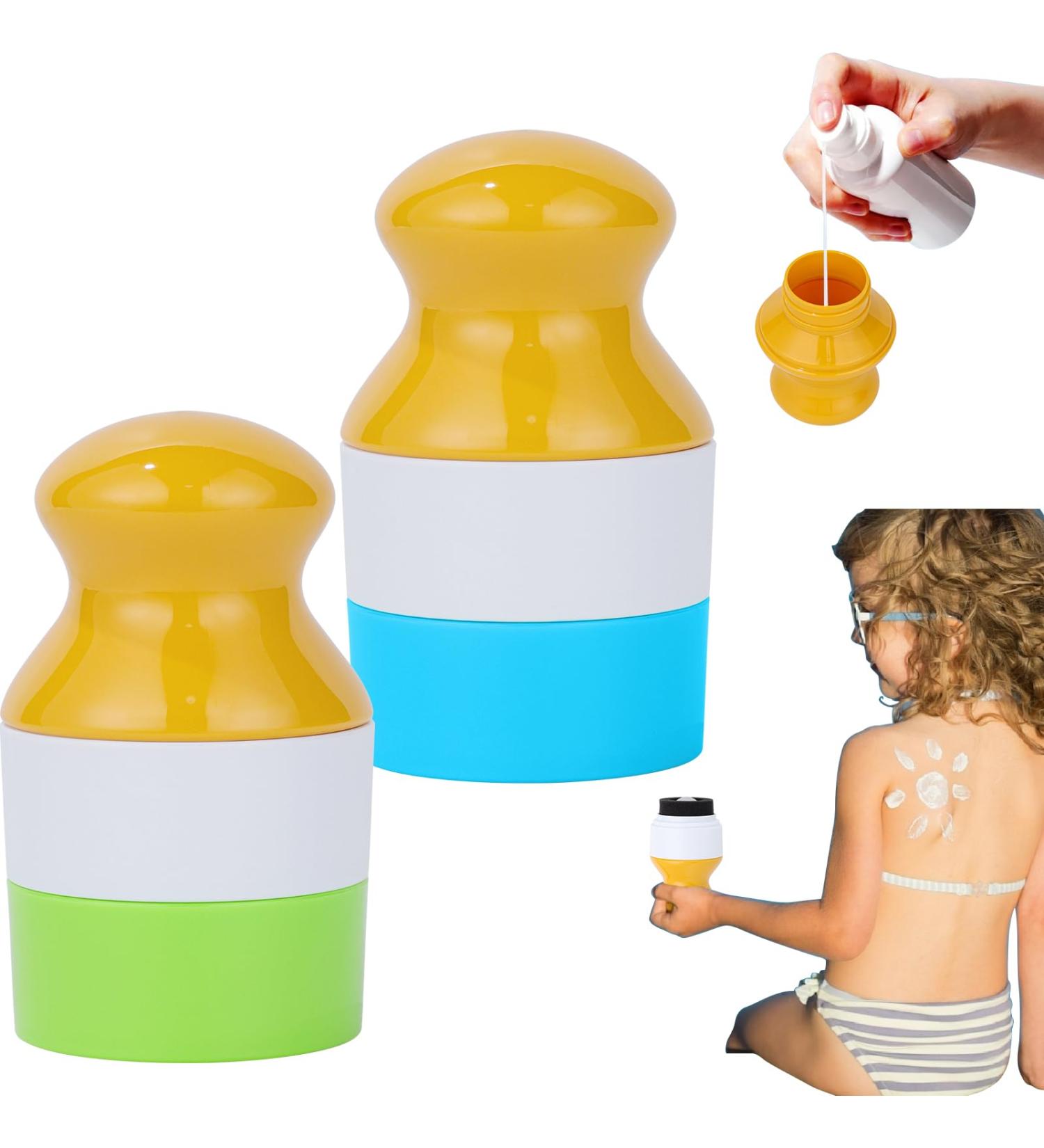 Refillable Sunscreen Applicator with Evenly Spreading Sponge Head Travel Size Easy to Use Roll on Dispenser for Kids & Adults Doubles as a Lotion Container - Beach & Travel Friendly (2 green+blue) green+blue 2 - Buy Online on GoSupps.com