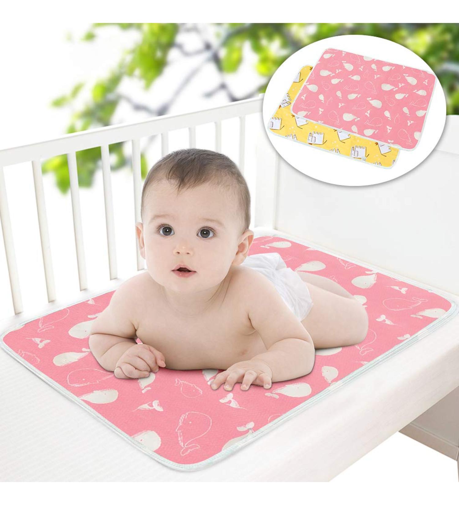 2 Pcs Waterproof Baby Diaper Changing Pad Set - Reusable Nappy Mat for Home and Outdoor (Pink/Yellow) - Buy Online on GoSupps.com
