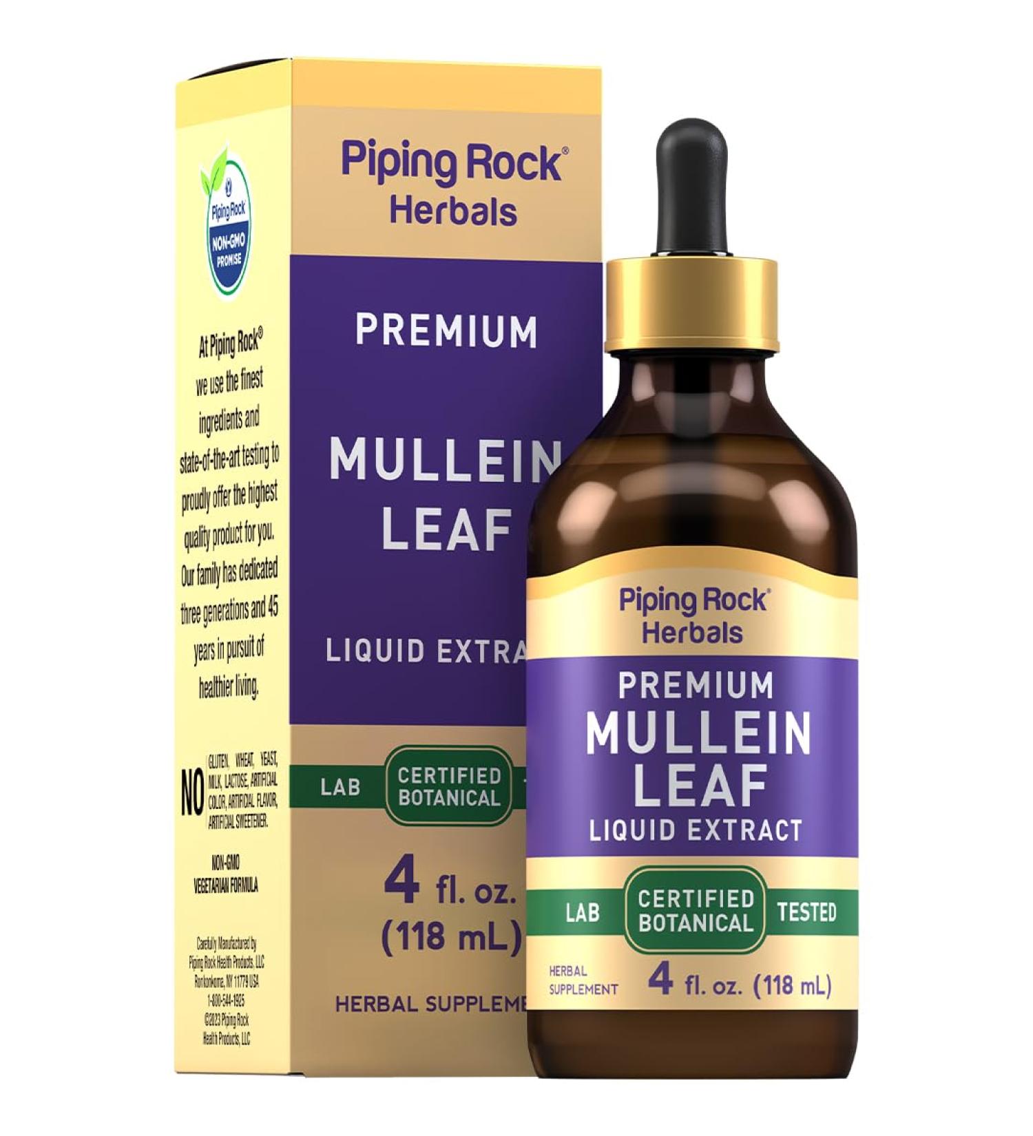 Piping Rock Mullein Leaf Liquid Drops | 4 Fl Oz | Herb Extract Tincture Supplement | Verbascum Thapsus | Non-GMO Gluten Free - Buy Online on GoSupps.com