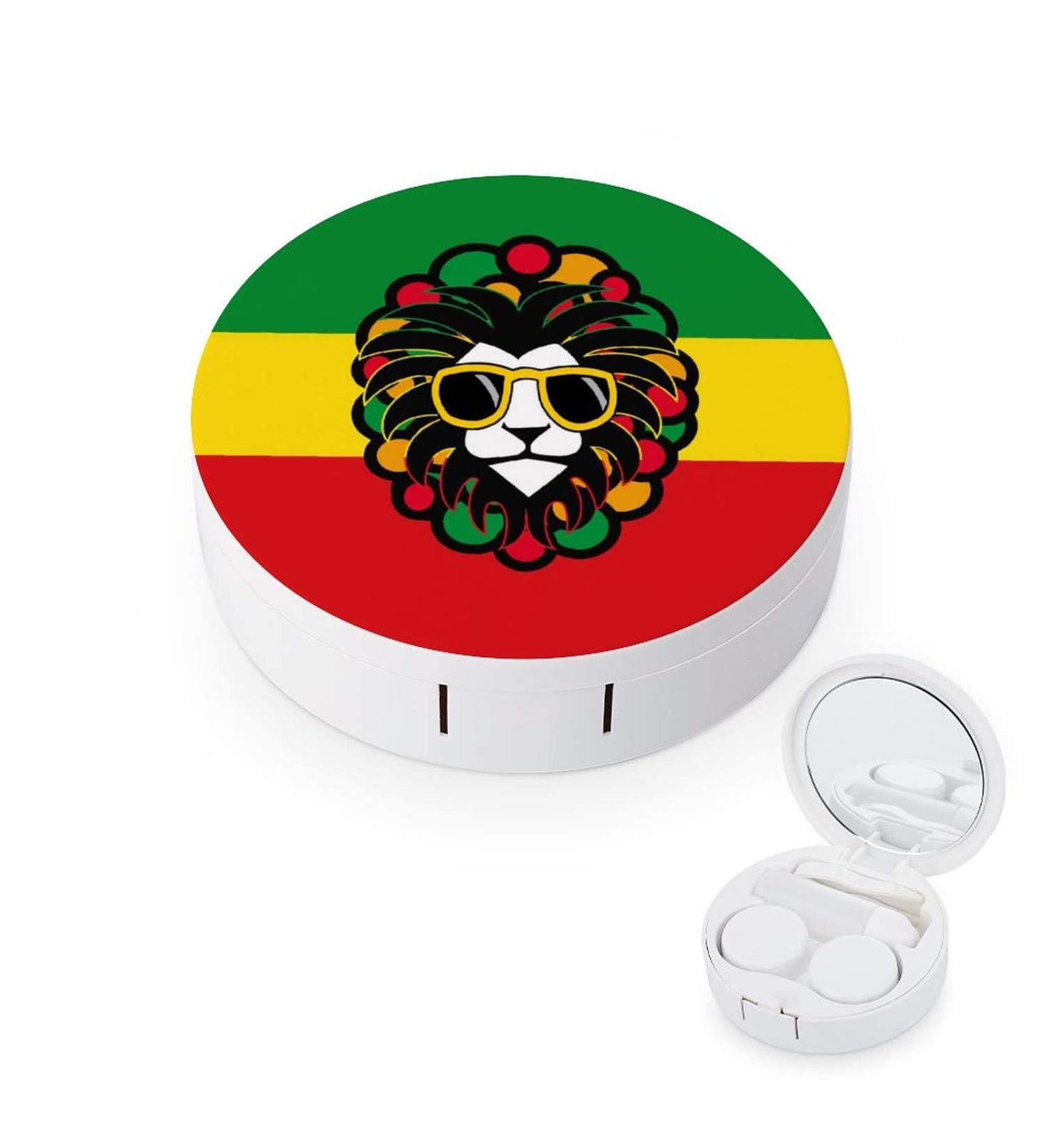 Jamaica Rasta Lion Round Case For Contact Lens Kit Storage Box with Mirror Printed - Buy Online on GoSupps.com