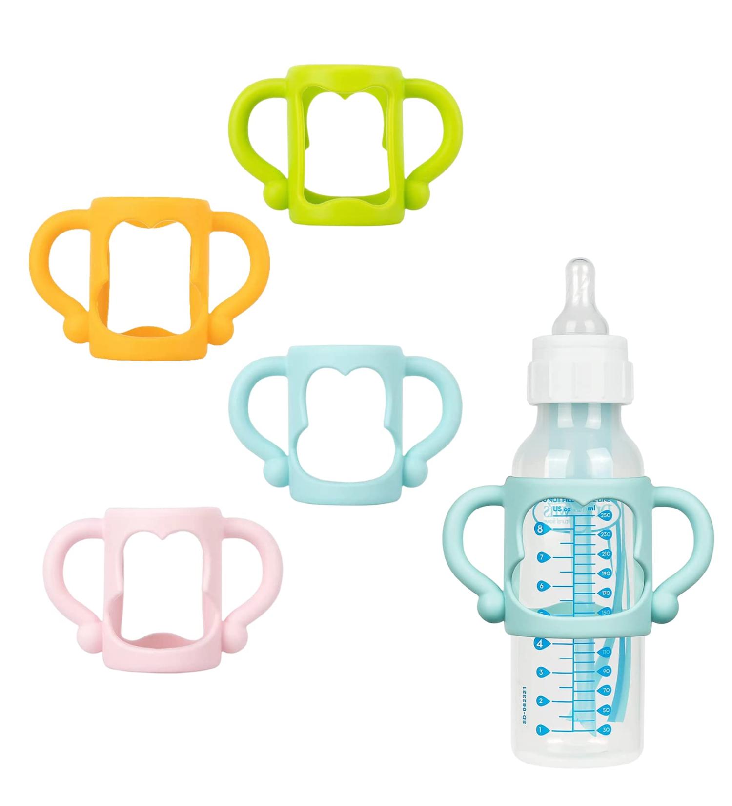 4 PCS Baby Silicone Bottle Handles - Soft Lightweight Holder for Self-Feeding - Easy Grip for Small Hands - Blue, Green, Pink, Orange - Buy Online on GoSupps.com
