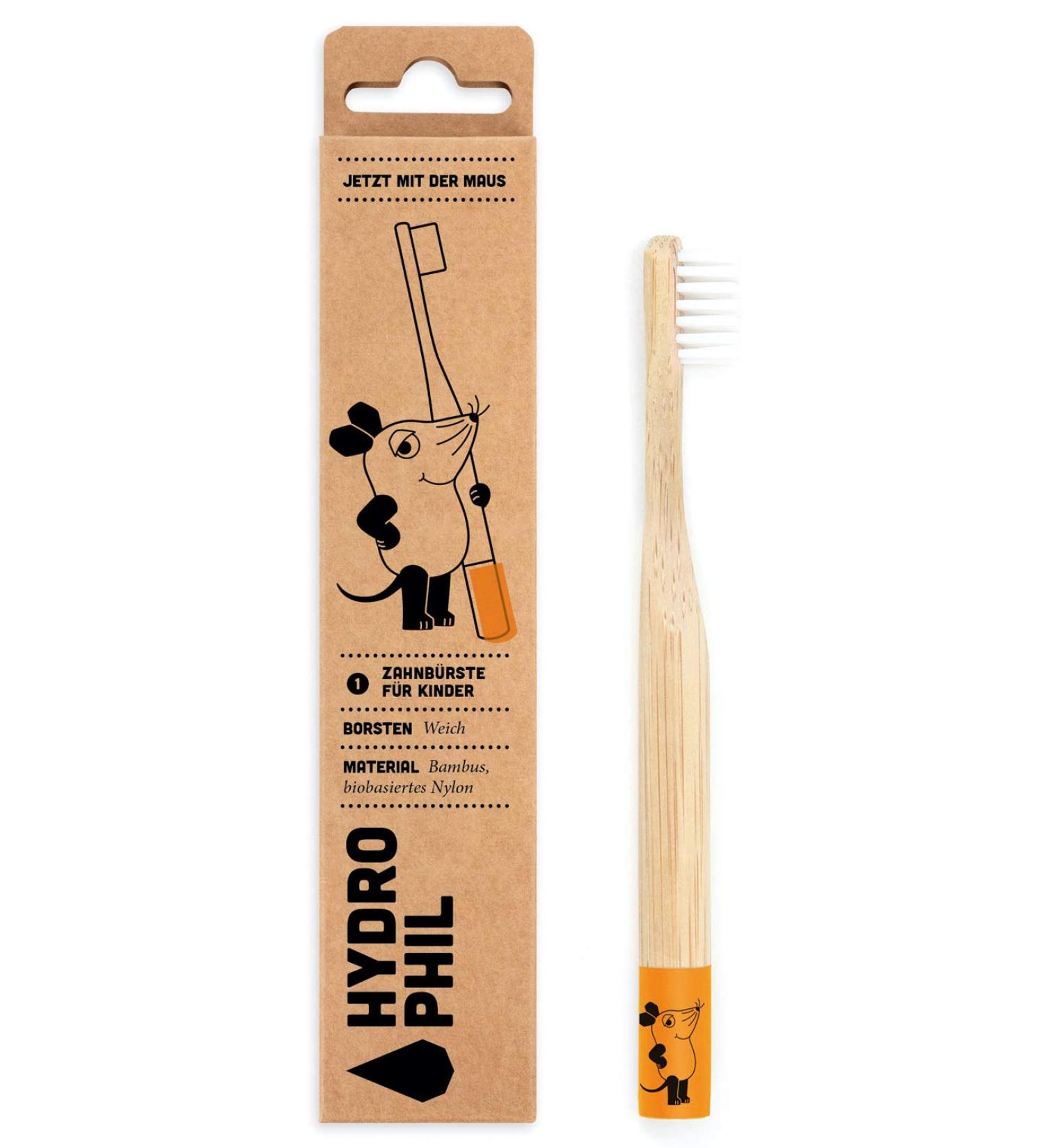 Hydrophil Sustainable Children's Toothbrush The Mouse - Bamboo Extra Soft BPA-Free Nylon Bristles Orange | Eco-Friendly & Safe for Kids - Buy Online on GoSupps.com