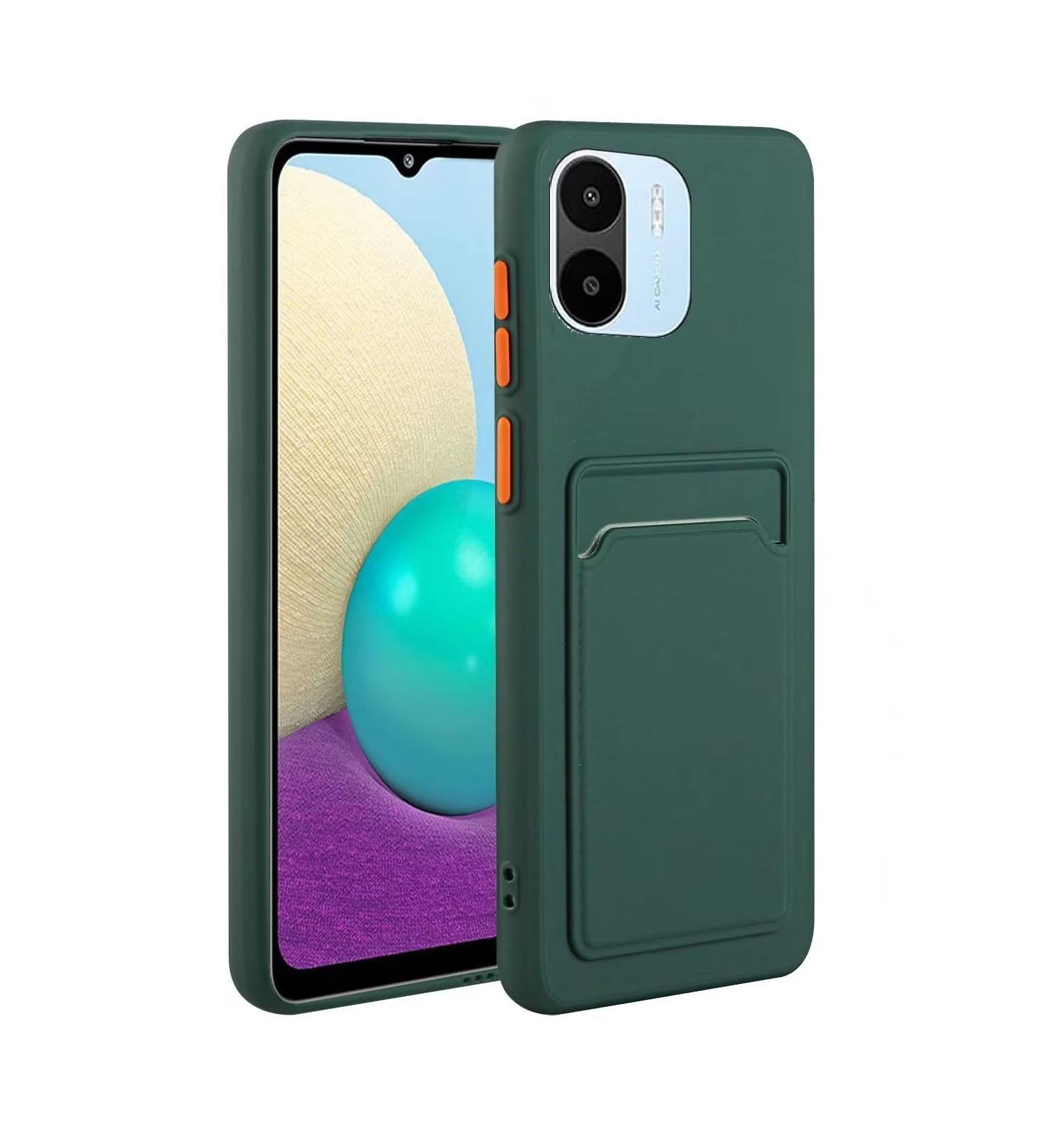 Tivenfezk Nadoli Ultra Thin Silicone Case for Xiaomi Redmi A1 - Shockproof Scratch-Resistant Wallet TPU Cover with Credit Card Holder - Dark Green - Buy Online on GoSupps.com