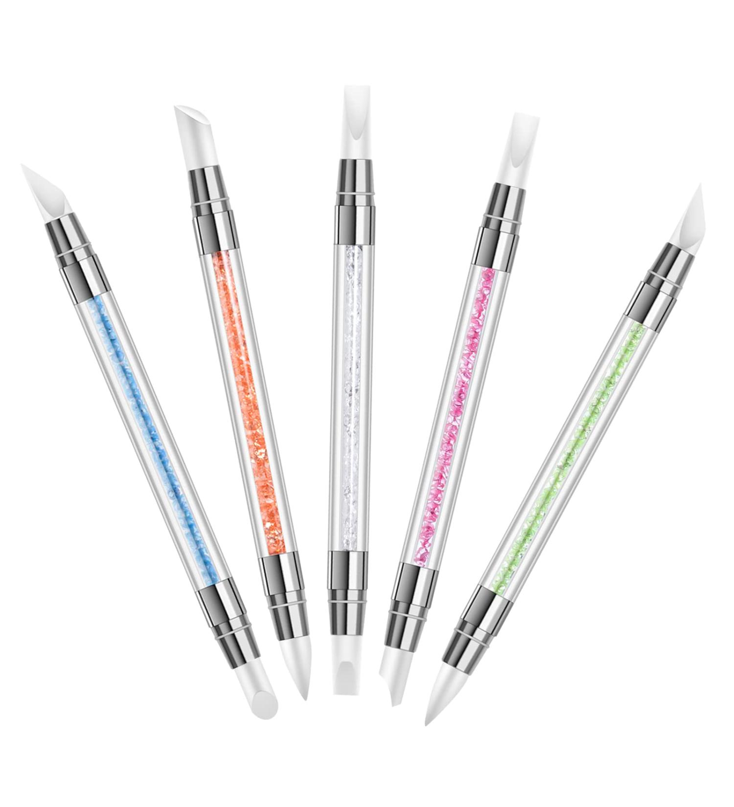 5-Piece Nail Art Pen & Brush Set - Double-Headed Silicone & Acrylic Tools with Rhinestone Handle for DIY Manicure - Perfect for Salons & Home Use - Buy Online on GoSupps.com