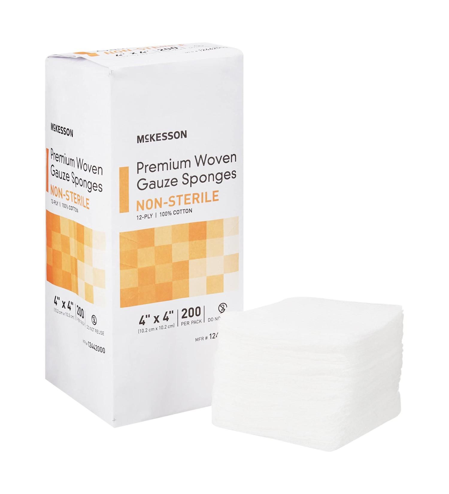 McKesson Premium 12-Ply Cotton Gauze Sponges - Non-Sterile, 4x4 Inch, 200 Count - Buy Online on GoSupps.com