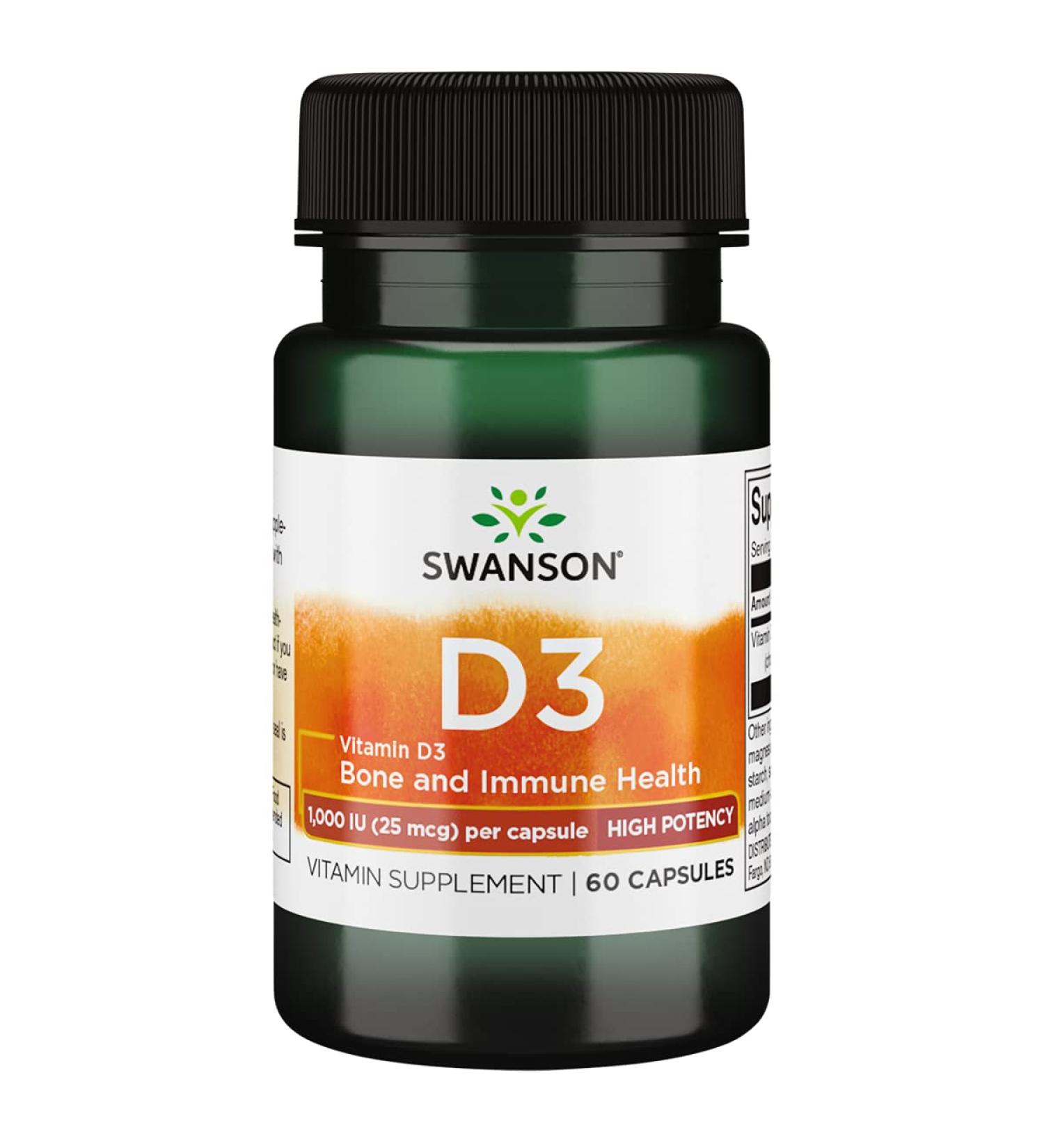 Swanson High Potency Vitamin D-3 1000 IU (25 mcg) 60 Capsules - Essential Vitamin Supplement - Buy Online on GoSupps.com