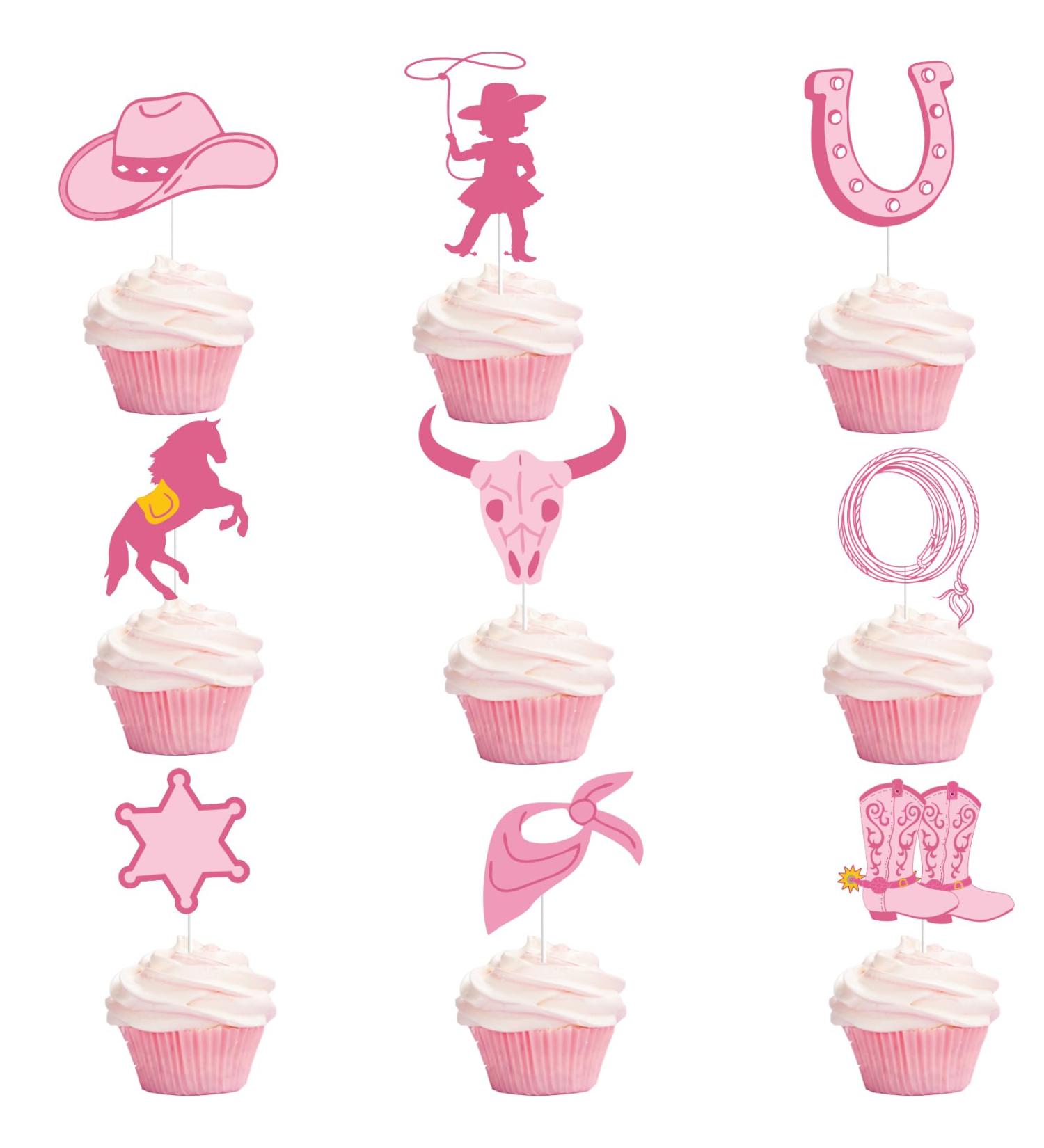 36psc Pink Western Cowgirl Happy Birthday Cupcake Toppers Girl Western Theme Wild West Cupcake Dessert Muffin Food Picks Party Supplies Rose Gold Western Rodeo Baby Shower Cake Decorations - Buy Online on GoSupps.com