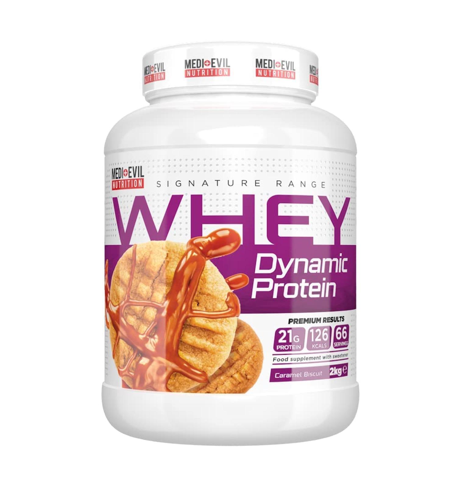 Medi-Evil Nutrition Whey Dynamic Protein Caramel Biscuit Flavour 2kg 66 Servings Whey Protein Powder for Muscle Growth Vegetarian Caramel Biscuit 66 Servings (Pack of 1) - Buy Online on GoSupps.com