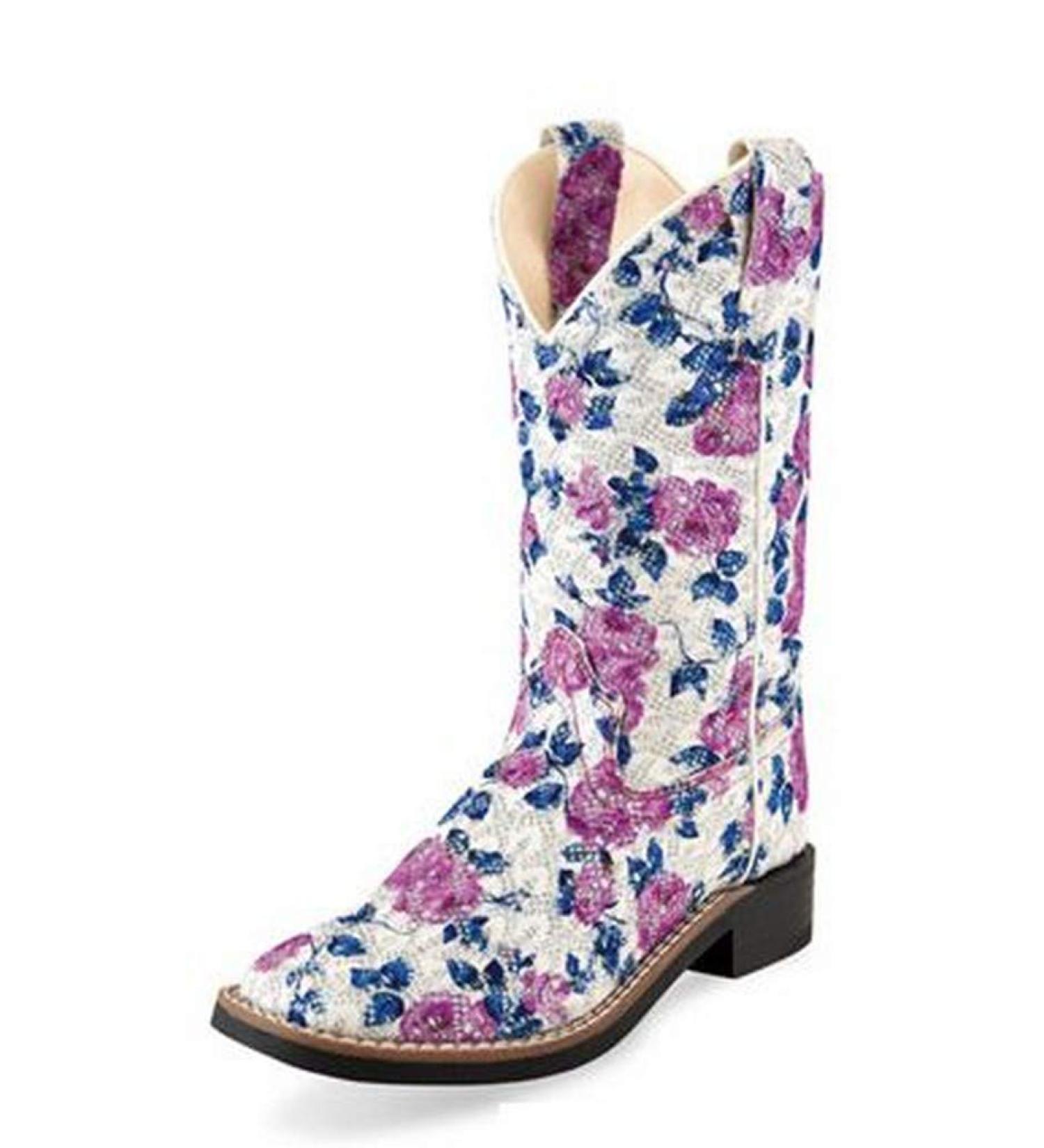 Old West Boots Girl's Flowers (Toddler/Little Kid) 13 Little Kid Multi 1