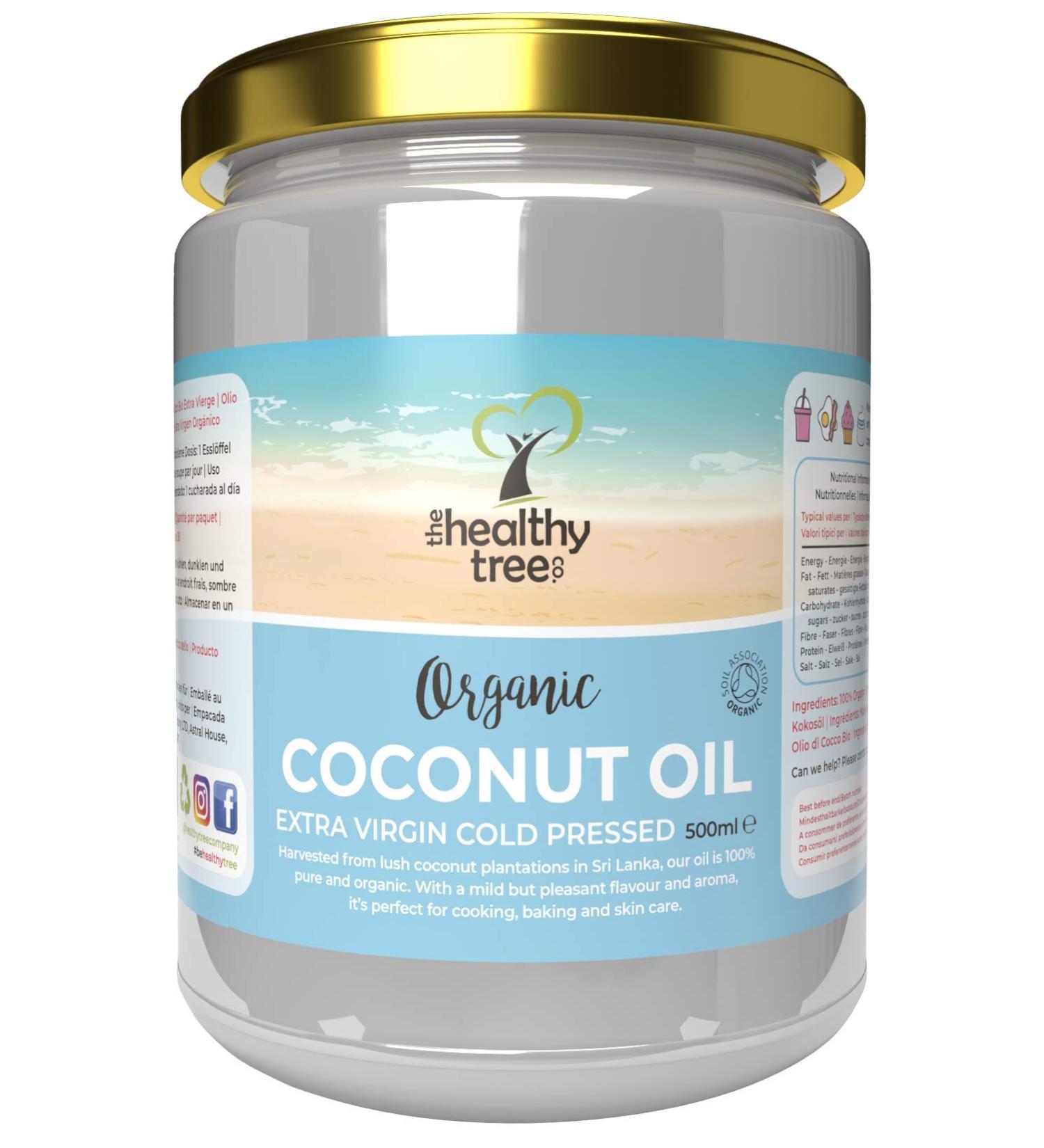 Organic Extra Virgin Coconut Oil for Cooking, Baking, Hair & Skin | 500ml Glass Jar | Cold-Pressed Raw Coconut Oil - TheHealthyTree - Buy Online on GoSupps.com