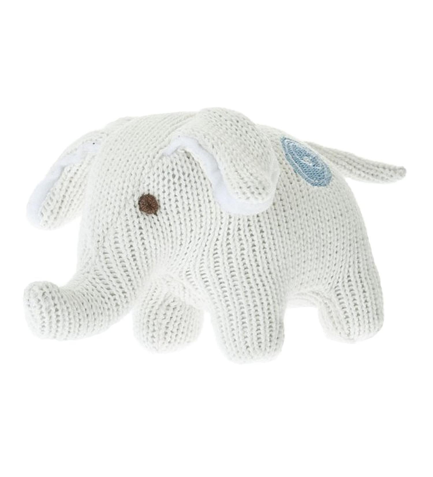 Beba Bean Knit Cotton Animal Rattle for Baby (Elephant Ivory)