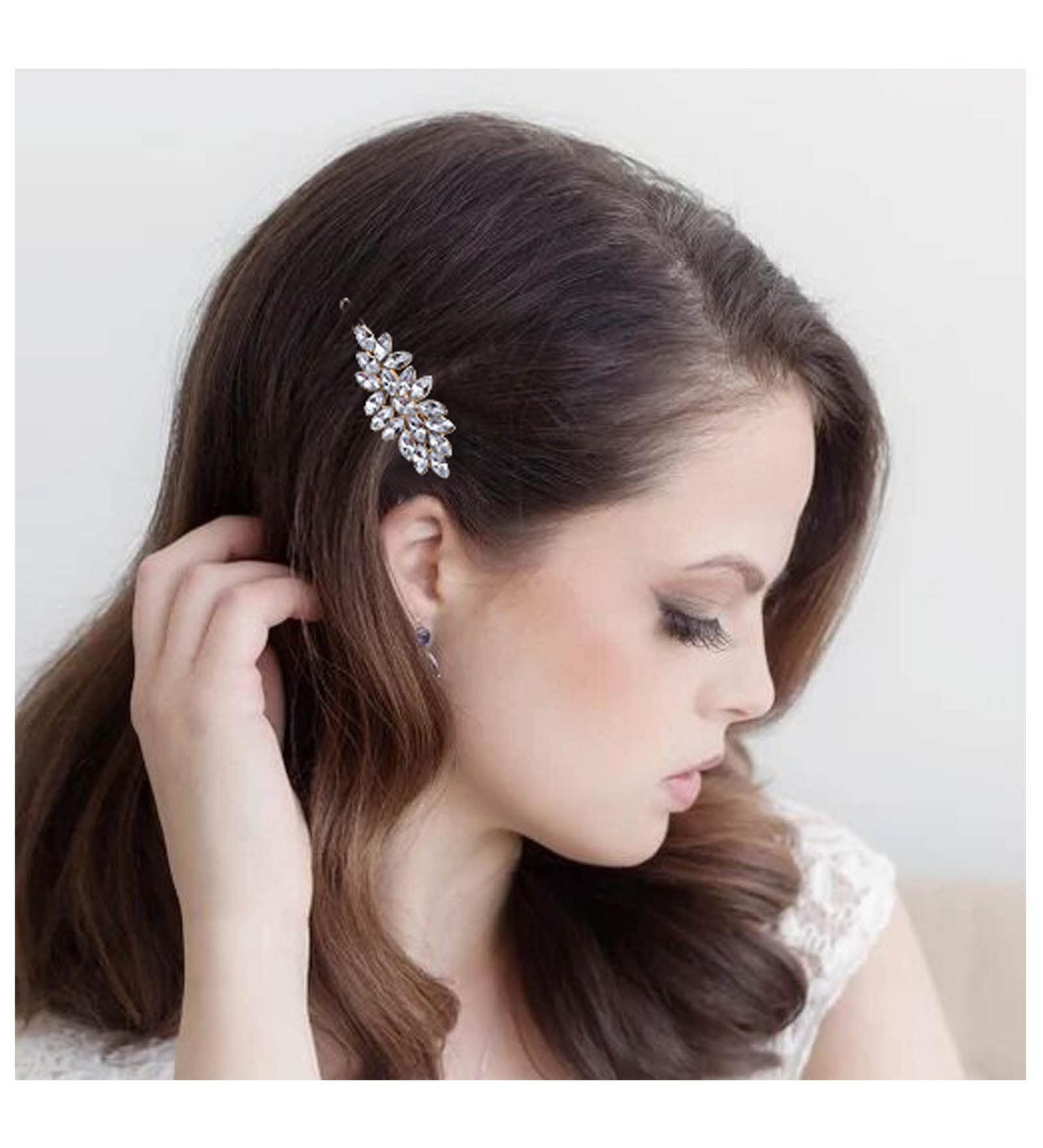 Bohemia Rhinestone Leaf Hair Clip Barrette - Gold Crystal Hairpin for Women and Girls - Buy Online on GoSupps.com