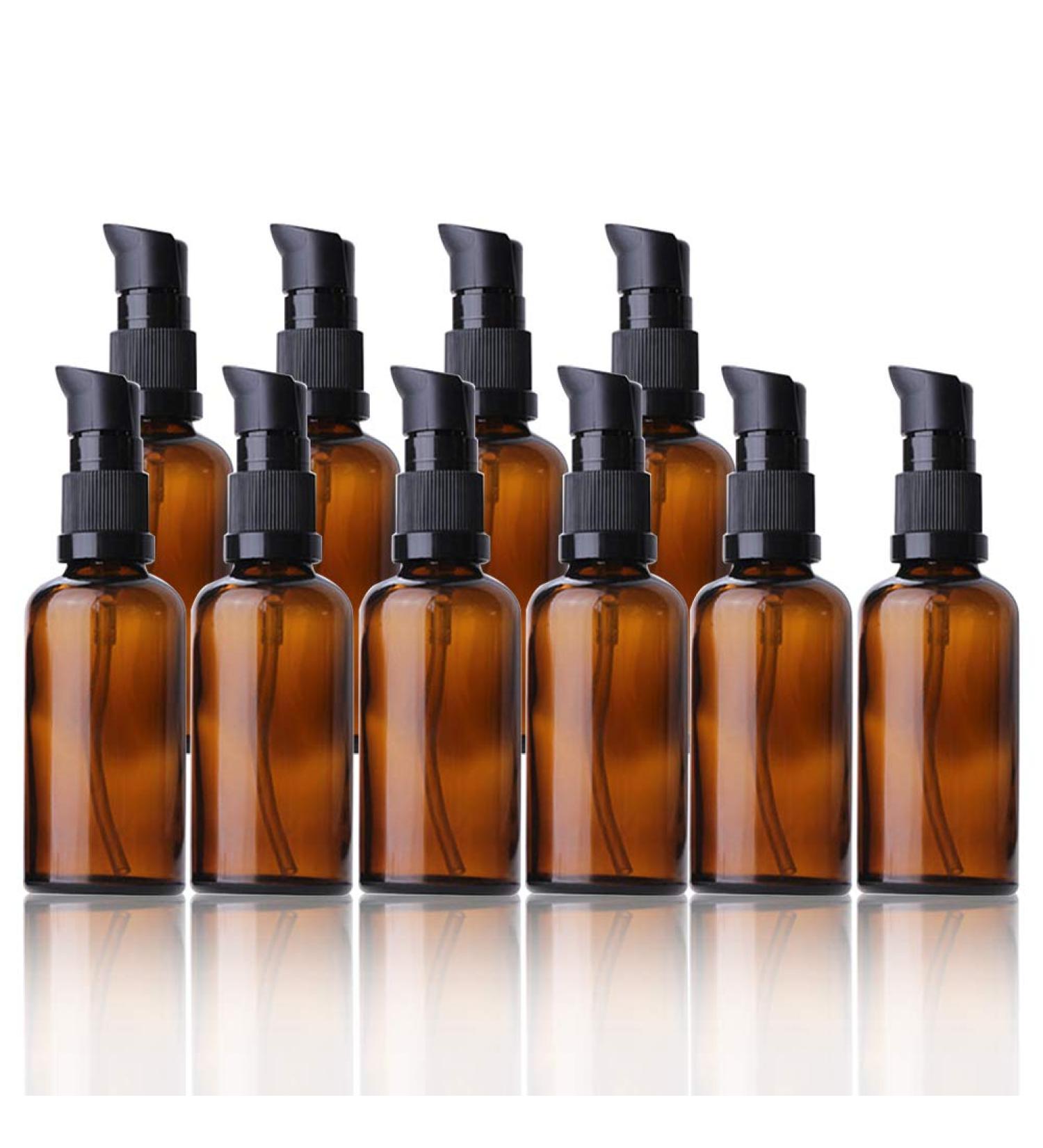 10 Pack 50ml Brown Refillable Glass Bottles with Pump - Ideal for Essential Oils Lotions & Travel | Empty Lotion Dispenser - Buy Online on GoSupps.com
