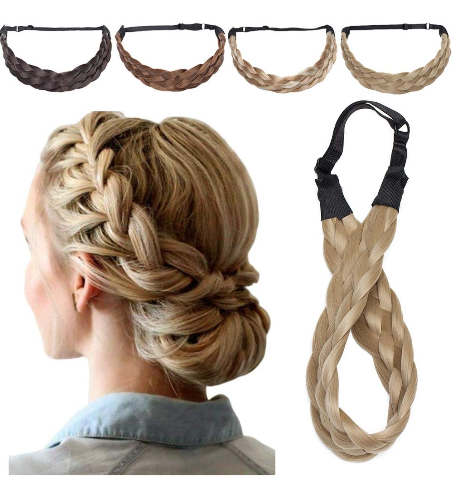 Silk-Co Women Hair Band - 5 Strands Braided Headband | Elastic Vintage Hair Accessory for Weddings & Parties | Ash Blond 3.8cm Wide - Buy Online on GoSupps.com