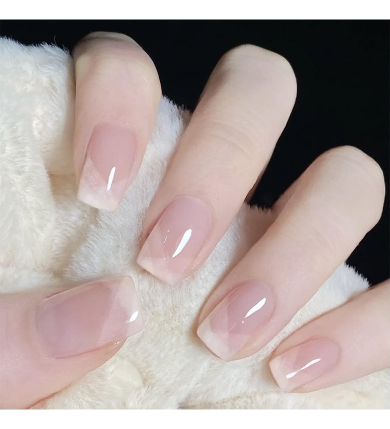 French Pink Fake Nails - 24 Short False Acrylic Nail Tips with Gradient Design for Women/Girls - Buy Online on GoSupps.com