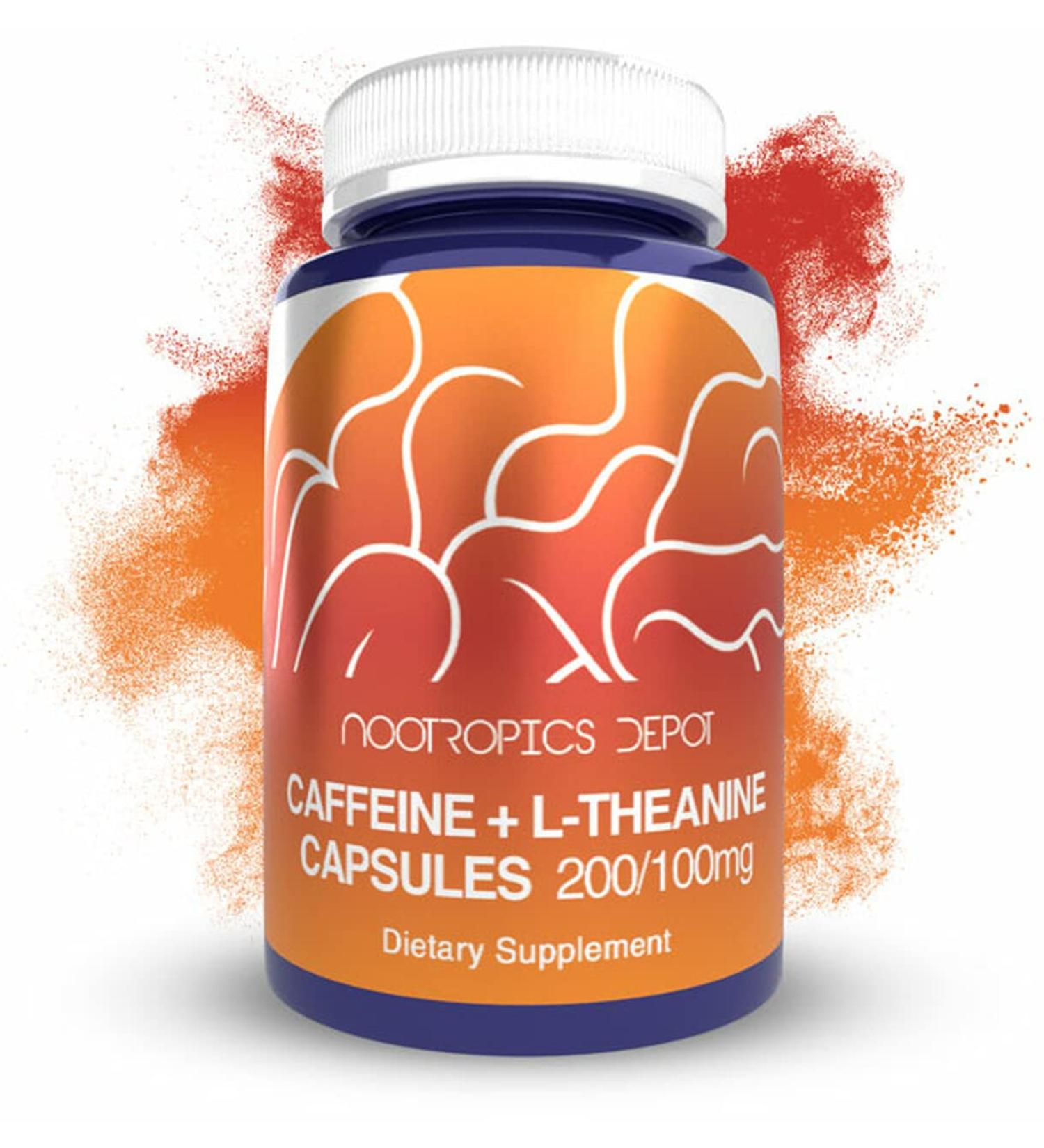 Nootropics Depot Caffeine & L-Theanine Capsules - 200mg Caffeine 100mg L-Theanine | Energy Booster & Mental Focus | 60 Count Natural Supplement - Buy Online on GoSupps.com