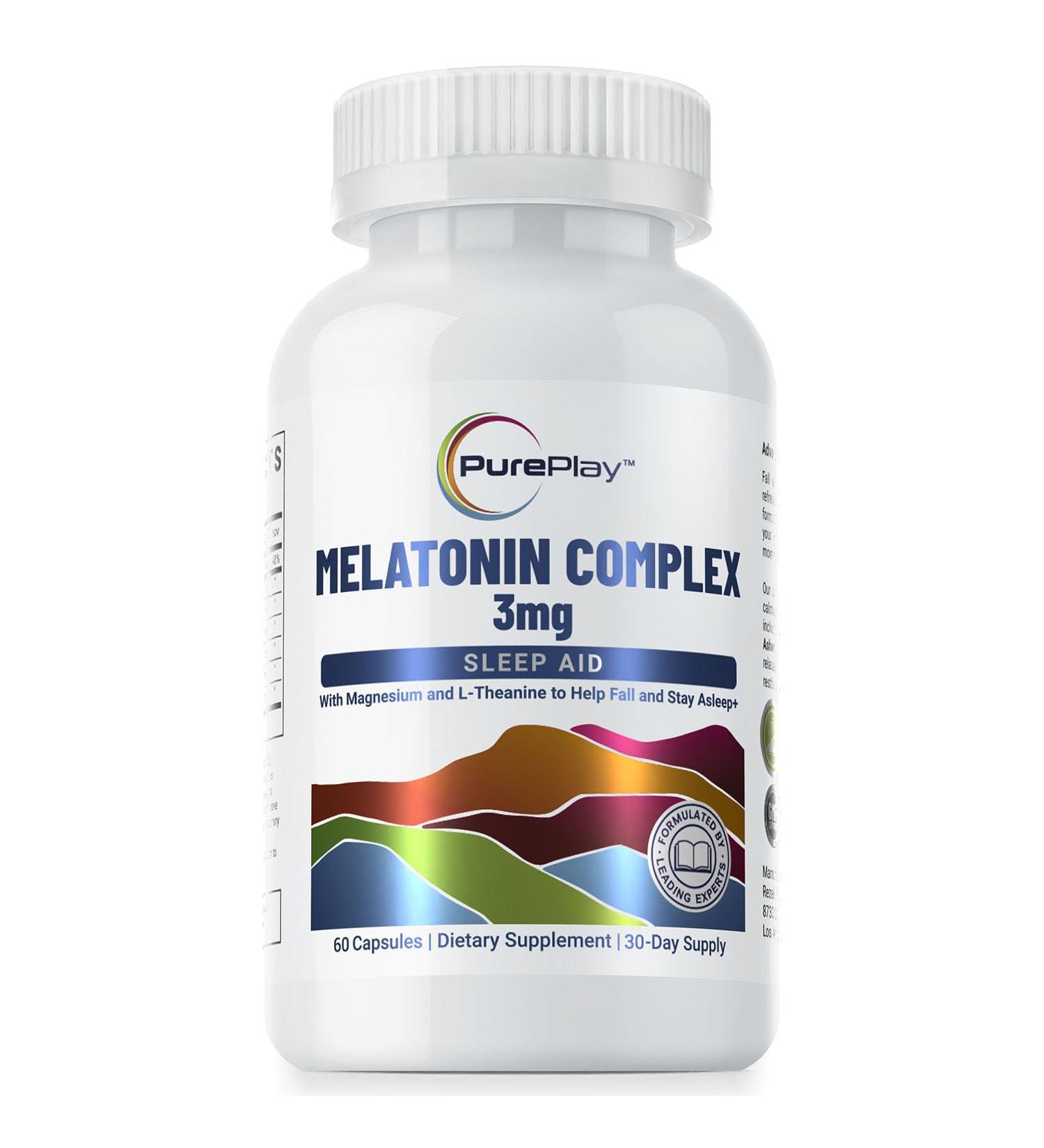PurePlay Sleep Aid for Adults Melatonin 3mg Complex with Magnesium and Ashwagandha Non-Habit Forming Sleep Supplement 60 Capsules 30 Days Supply 60 Count (Pack of 1) - Buy Online on GoSupps.com