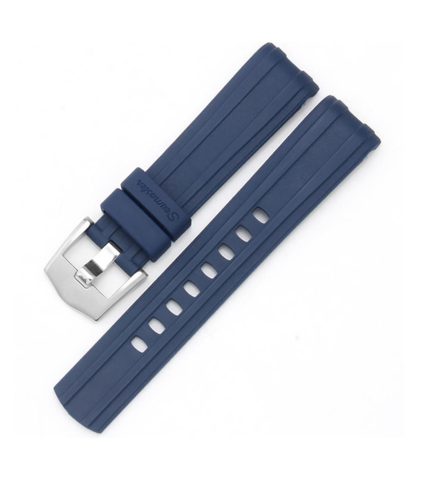 EPANO 20mm Watch Strap Replacement for Omega Seamaster 300 | Curved End Fluorous Rubber Silicone Band with Stainless Steel Buckle - Blue - Buy Online on GoSupps.com