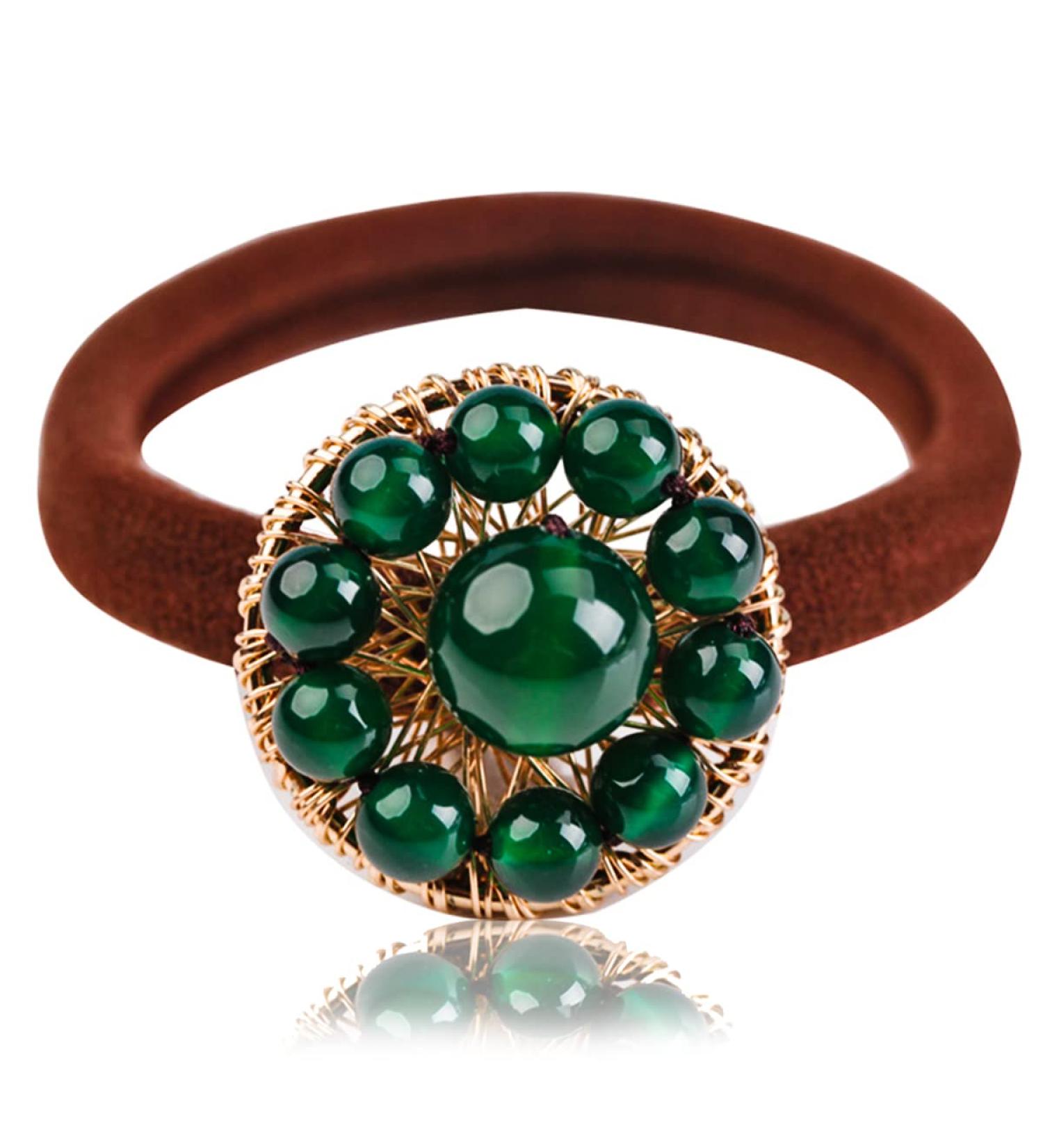 Natural Jade Gemstone Hair Tie - Emerald Jade Elastic Ponytail Rope for Women | Retro Chinese Hair Accessories and Bridesmaid Gift - Buy Online on GoSupps.com