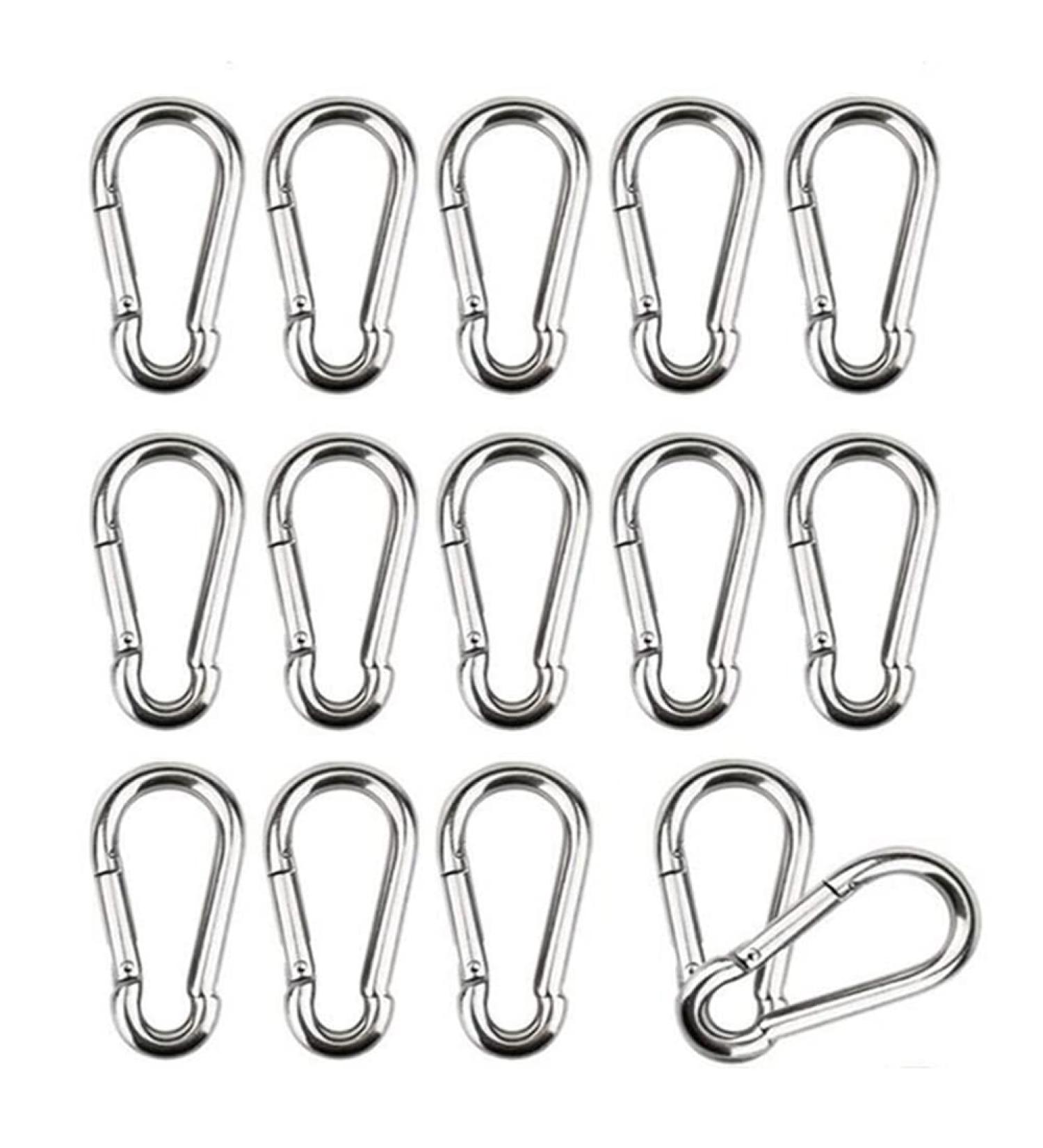 16 Pcs Stainless Steel M4 Carabiner Hooks - Durable Silver Snappy Key Rings for Fastening | 4x40 mm - Buy Online on GoSupps.com