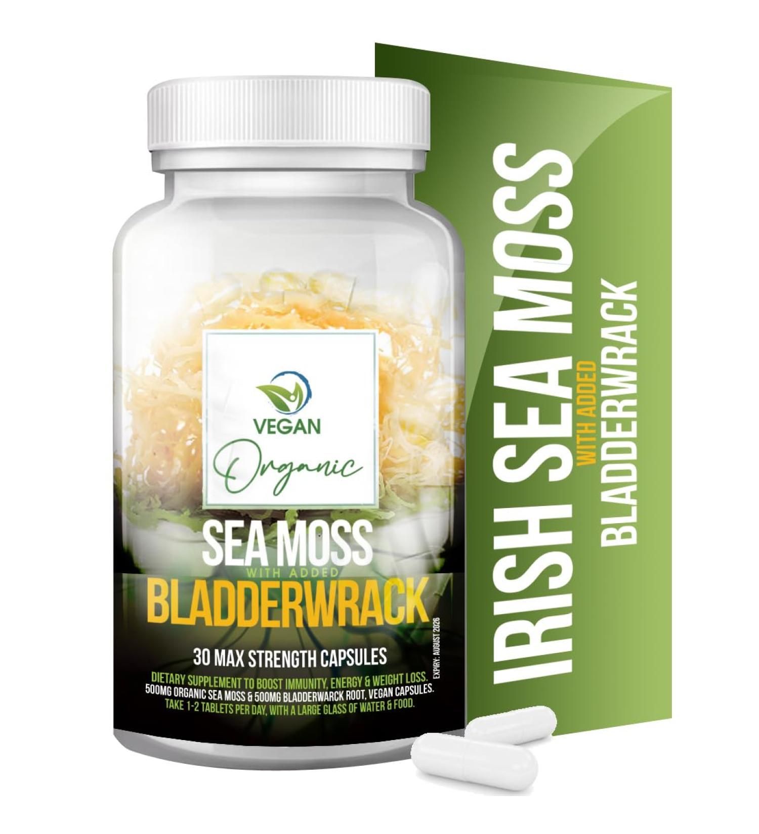 Organic Sea Moss & Bladderwrack Capsules - 30 Vegan Capsules | Immunity Booster | Gluten-Free - Buy Online on GoSupps.com