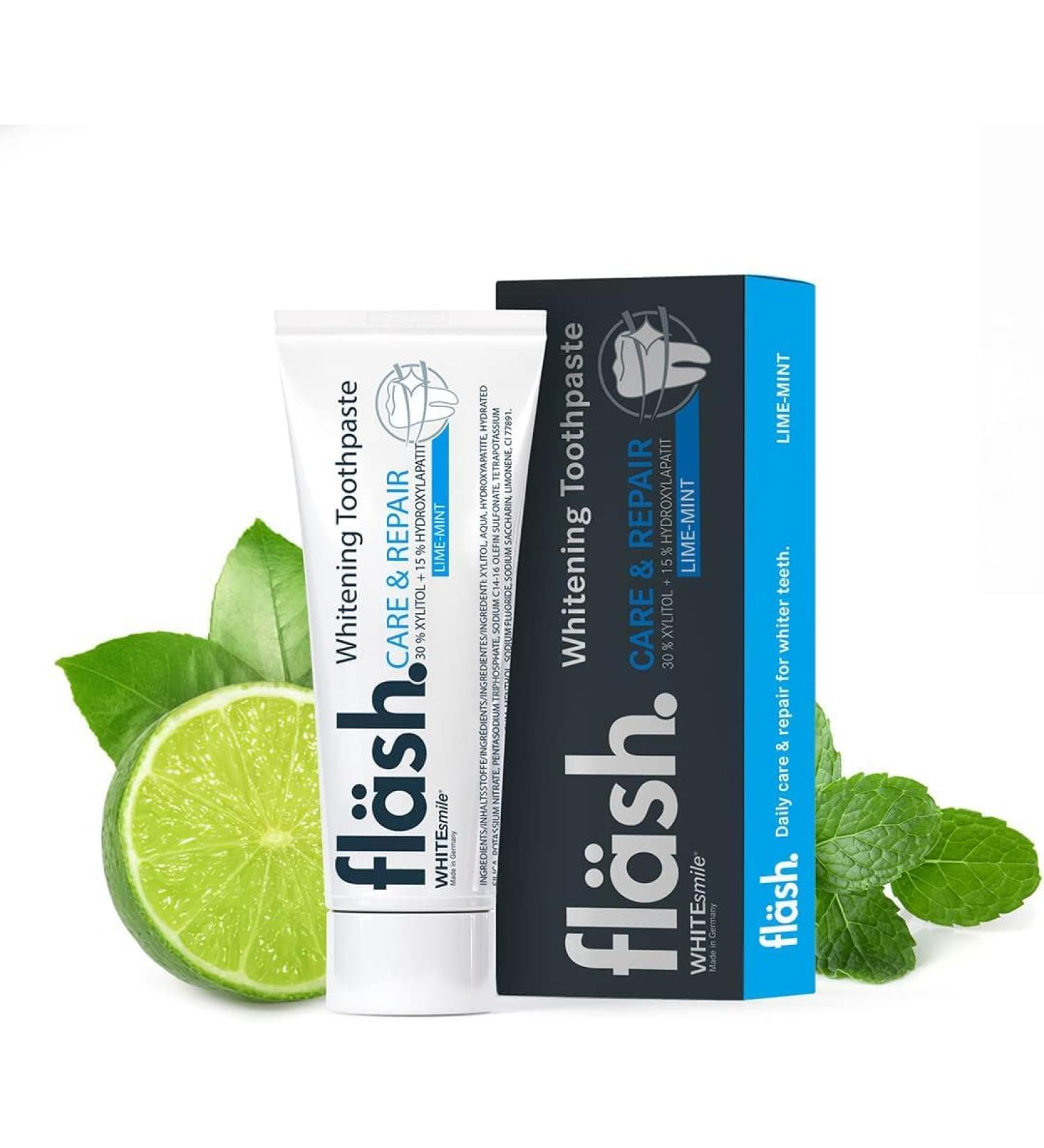 Flower Whitening Toothpaste 75ml - 30% Xylitol & 15% Hydroxyapatite for Double Caries Protection - Refreshing Lime Mint Flavor - International Shipping Available - Buy Online on GoSupps.com