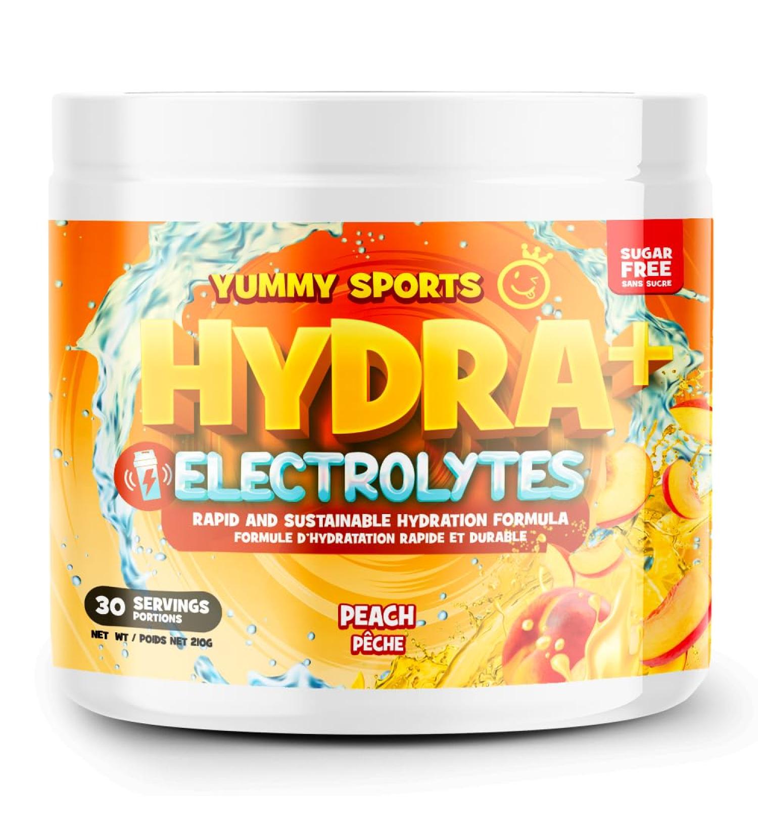 Yummy Sports Hydra+ Electrolyte Instant & Long-Lasting Hydration - Electrolyte Powder with Himalayan salt Coconut Water Powder Vitamin C Magnesium & Potassium Citrate 30 Servings 210g - Funky Peach - Buy Online on GoSupps.com