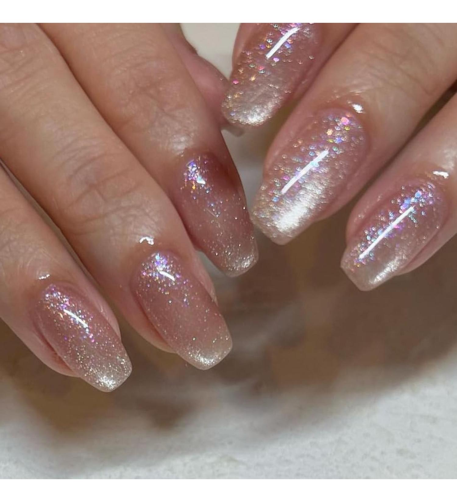 Mouyouglow Press on Nails - Ballerina Rosa Nude Cat Eye Magnetic Fake Nails with Glue | Pink Artificial Fingernails AT3 - Buy Online on GoSupps.com