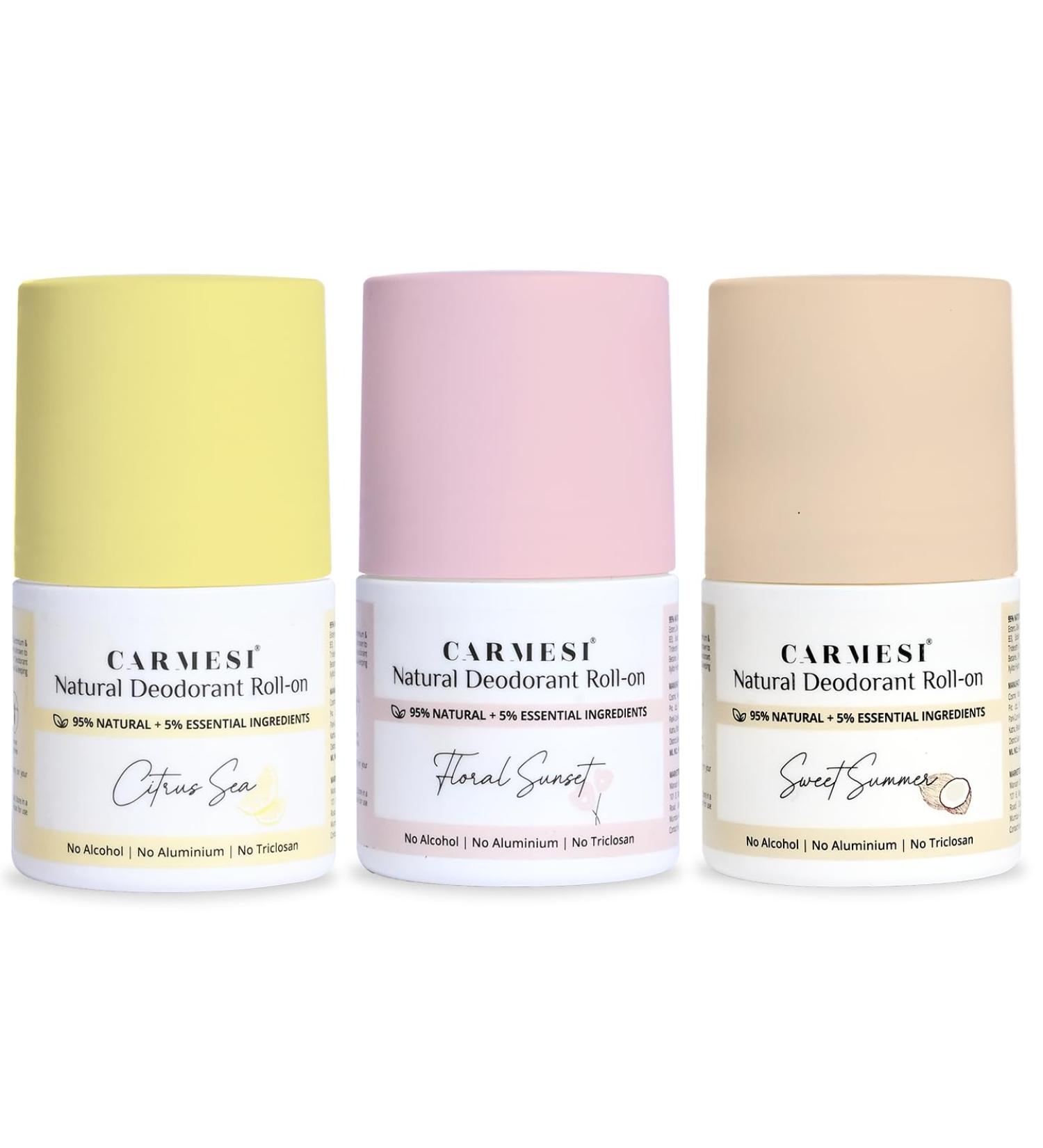Natural Underarms Roll On Deodorant Combo (3 Piece Set) - Citrus Sea Floral Sunset & Sweet Summer | Non-Sticky Deo | No Aluminium & Alcohol-Free for Women | (3 x 1.69 Fl Oz) - Buy Online on GoSupps.com