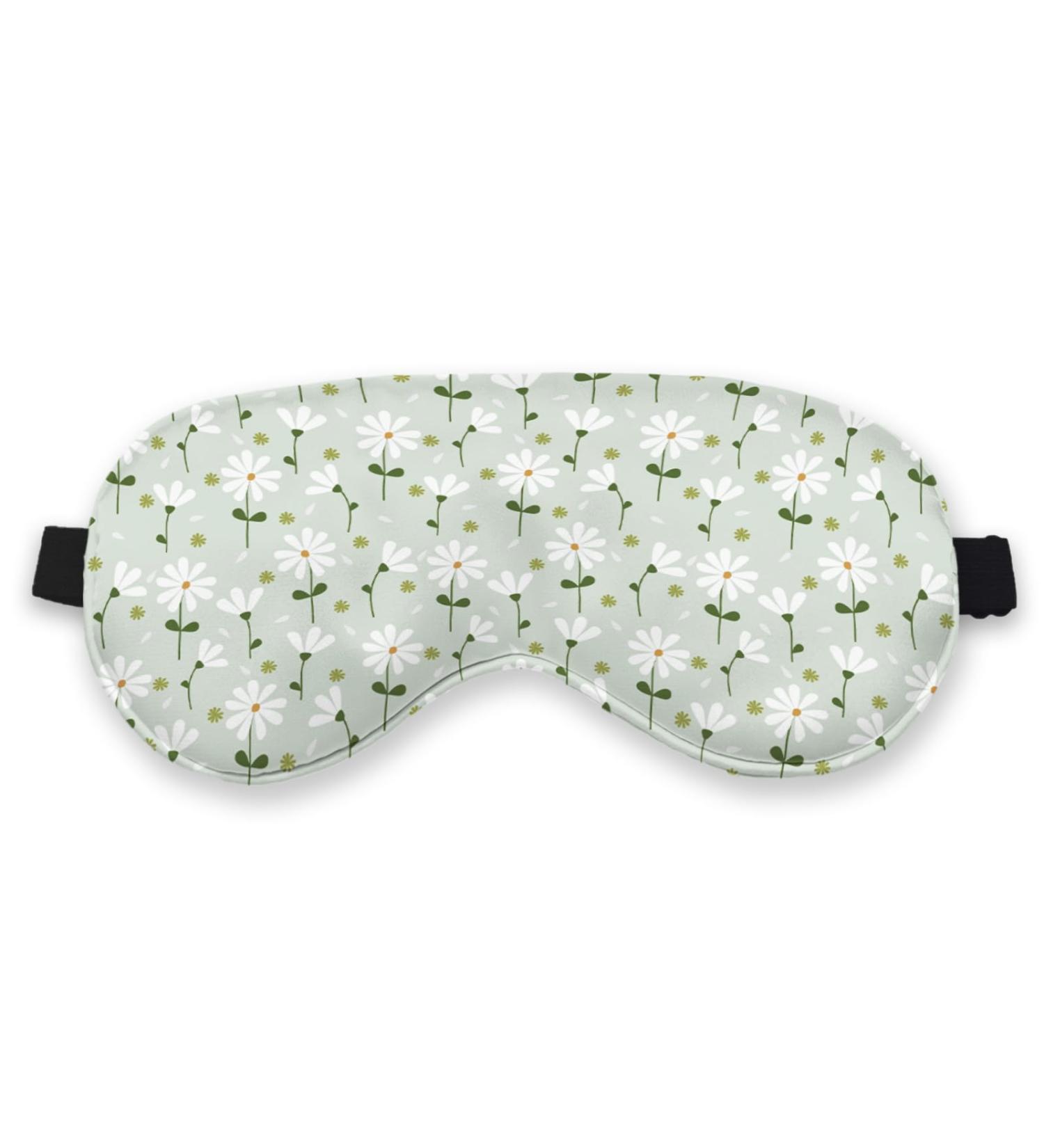 KDQUA Green Boho Daisy Floral Eye Mask - Silk Blackout Sleeping Mask for Women Men Kids | Adjustable Soft Sleep Cover - Buy Online on GoSupps.com