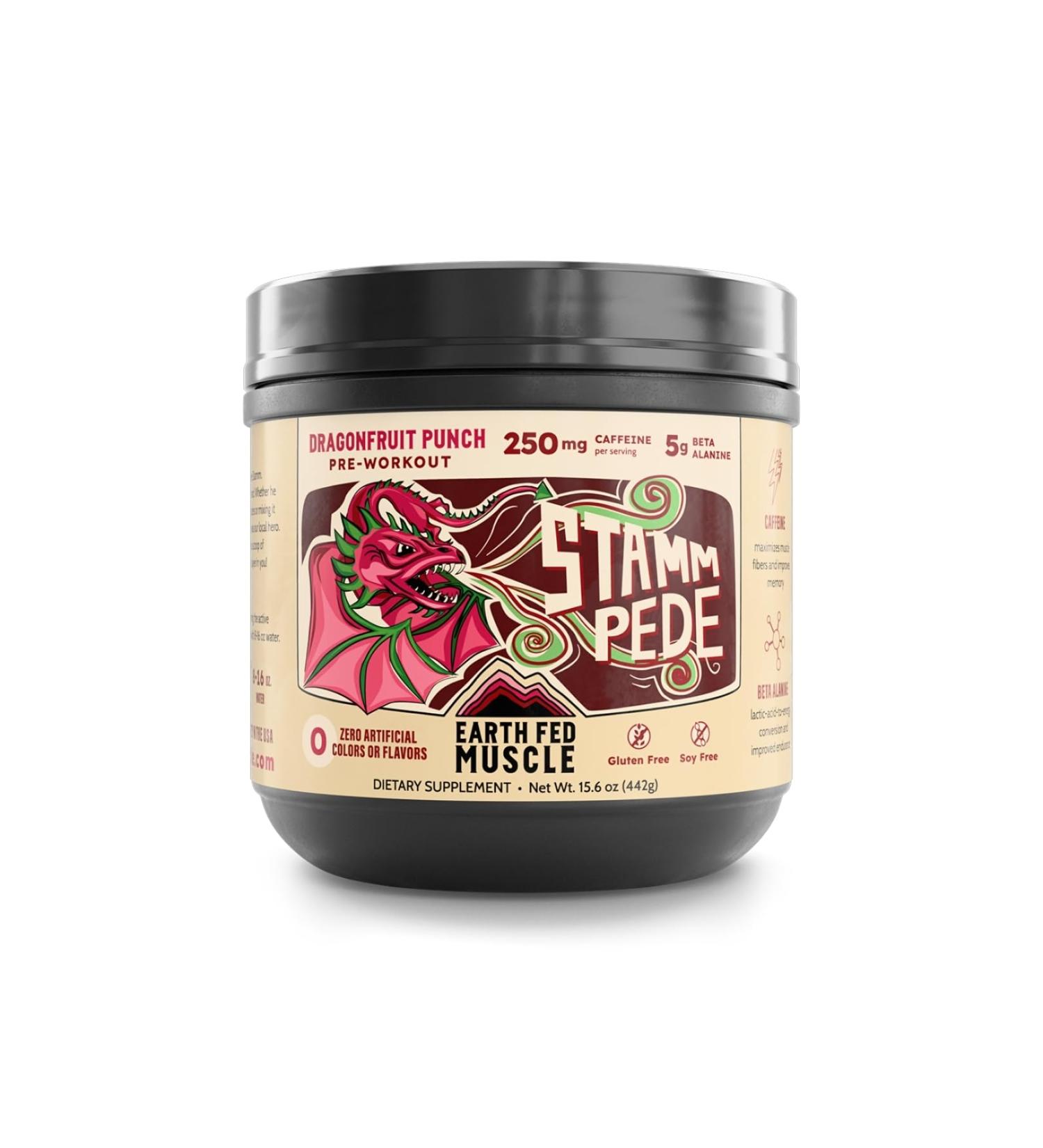 Earth Fed Muscle Stammpede Pre Workout Dragon Fruit Punch Clean Energy Focus Muscle Support No Fillers or Artificial Flavors 30 Servings - Buy Online on GoSupps.com