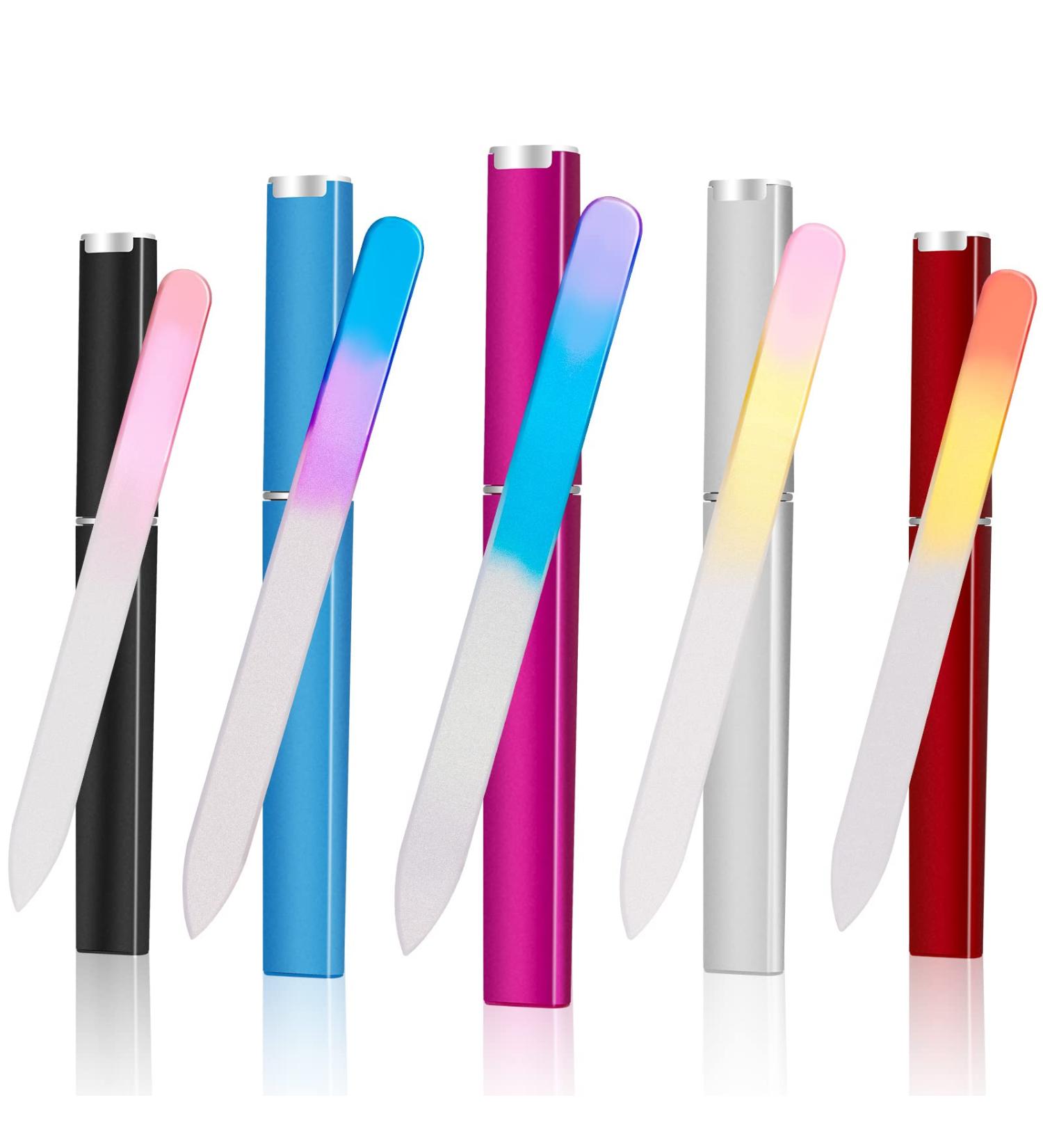 5 Pack Glass Nail File Professional Crystal Nail File Multicolor Crystal Nail File Set with Case Fingernail Files Double-Sided Nail Files for Natural Nails Manicure Tools Gift for Women and Girls Gradient Rose-blue-red-black-silver - Buy Online on GoSupps.com