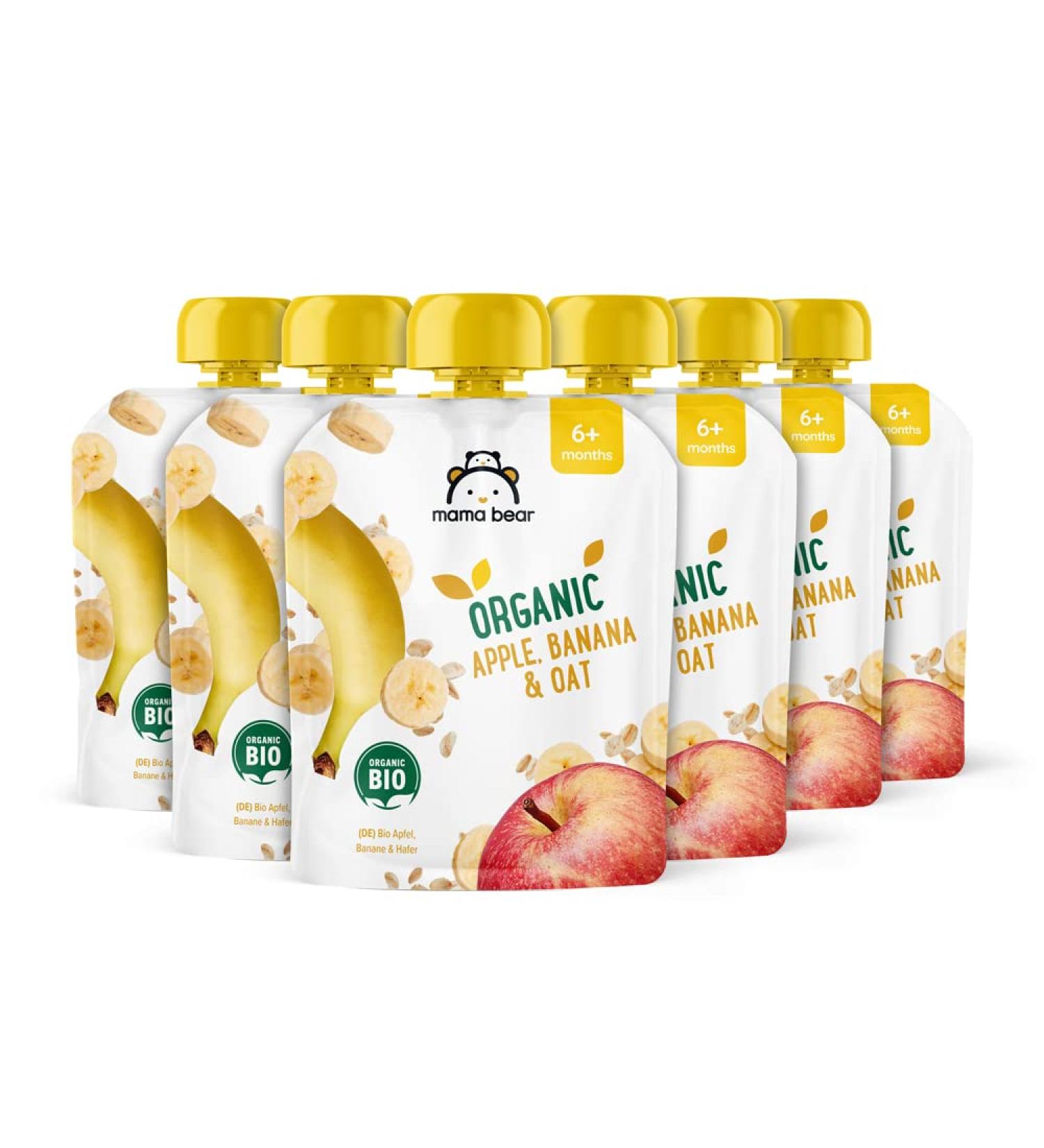 Amazon Brand - Mama Bear Apple Banana & Oat Pur e Vegetarian 90g (Pack of 6) - Buy Online on GoSupps.com