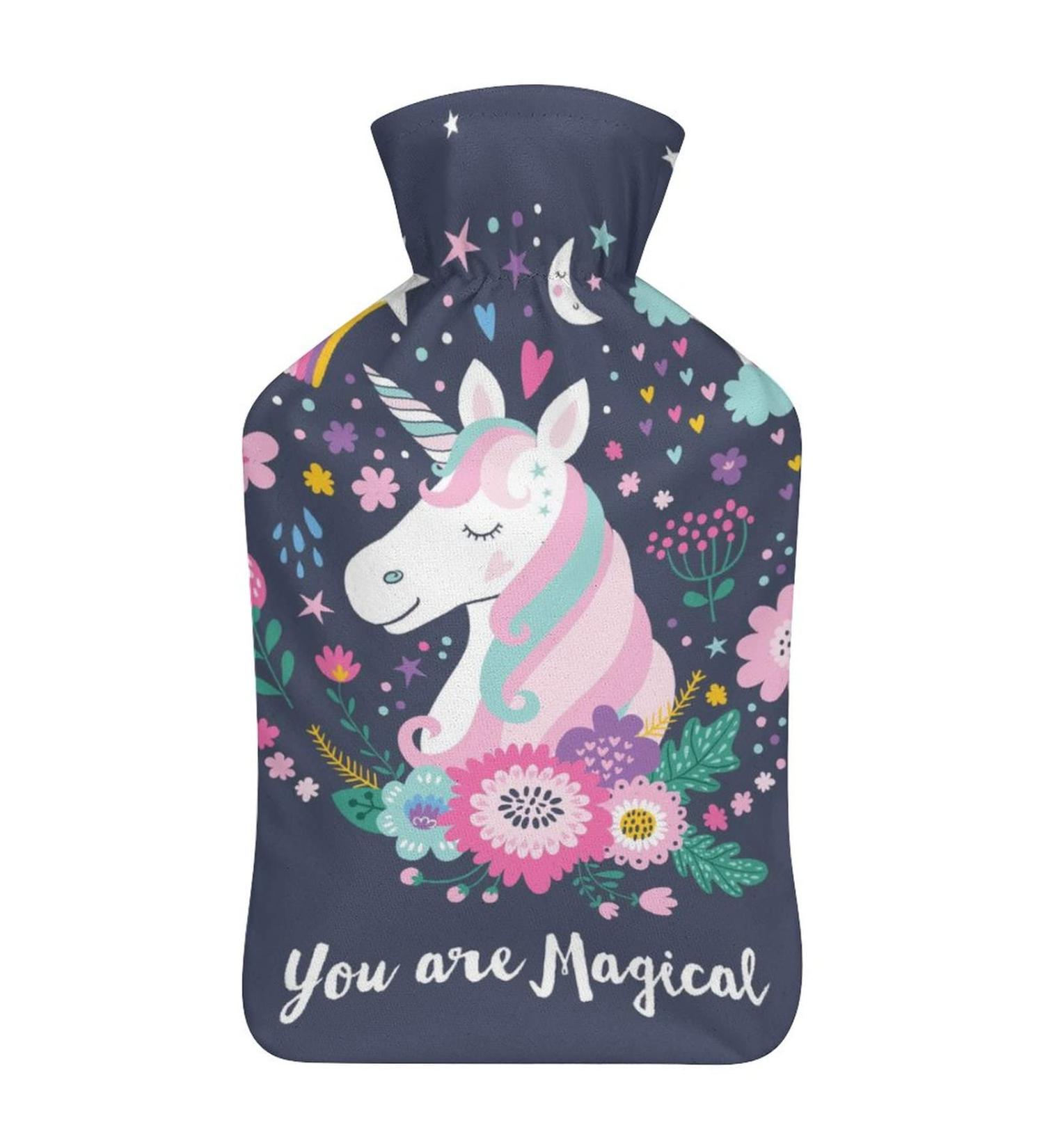 Flower Unicorn Hot Water Bottle with Plush Cover - Ideal Hand Warmer for Adults & Children | 26.5x15.3cm | International Shipping Available - Buy Online on GoSupps.com
