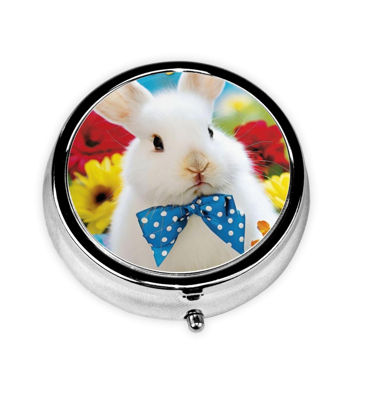Easter Bunny & Chicks Portable Metal Pill Box | Mini 3-Compartment Pill Organizer for Travel - Buy Online on GoSupps.com