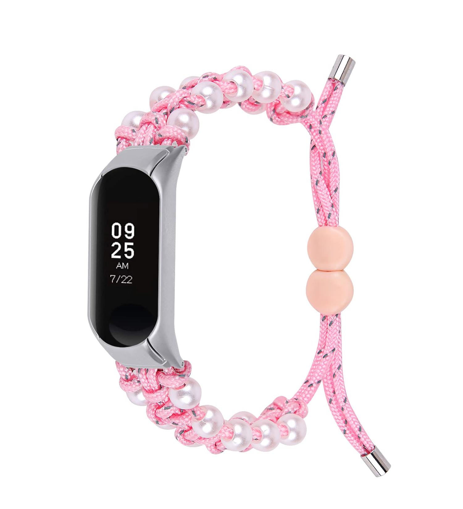 Mi 4 Bracelet Bands Women TechCode Handmade Beaded Nylon Weave Band Replacement Adjustable Paracord Bracelet with Drawstring Clasp Braided Pearl Loop Strap for Xiaomi Mi Band 3/4 Pink - Buy Online on GoSupps.com