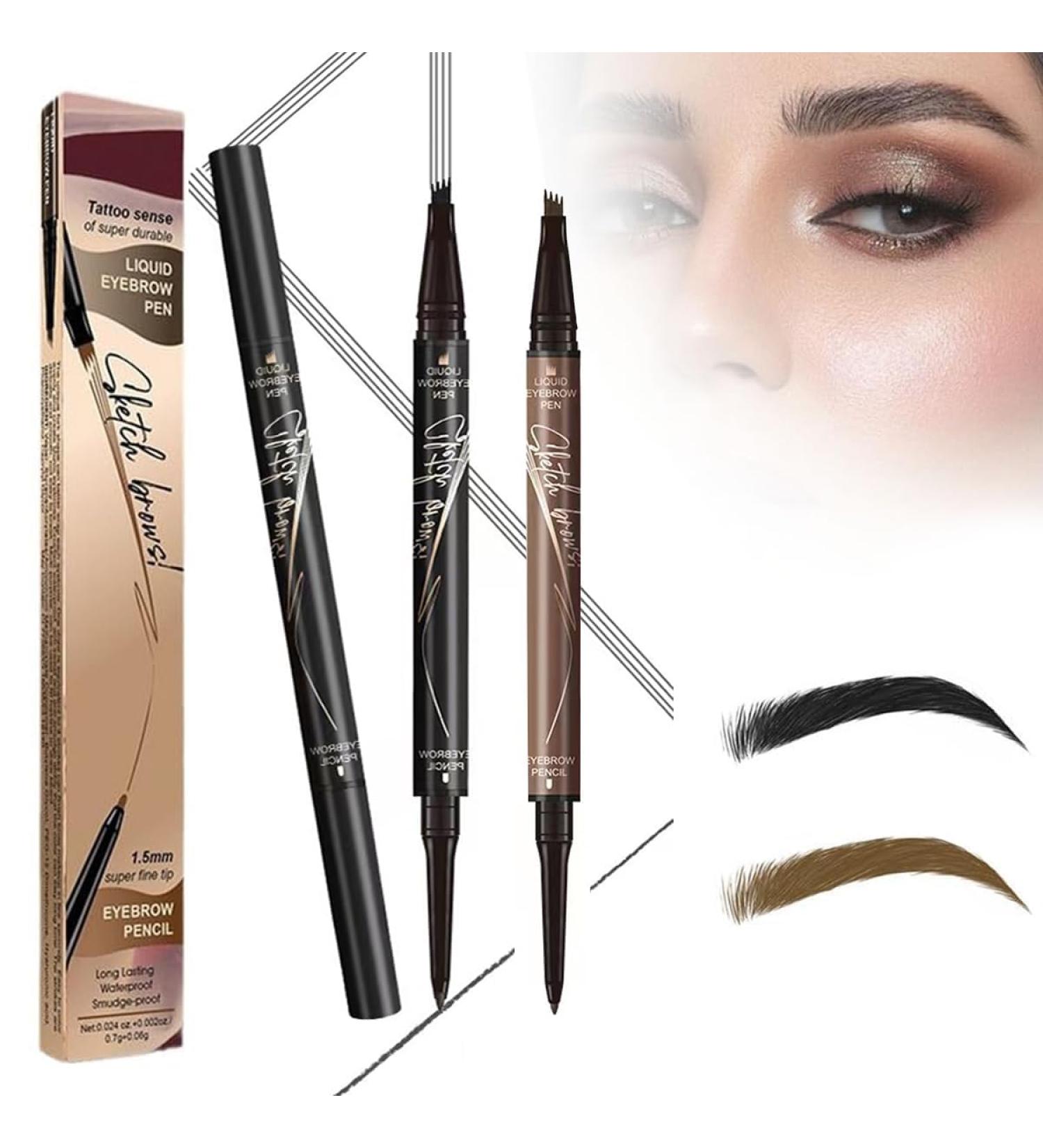 2-in-1 4 Tips Eyebrow Pencil Waterproof 3D Microblading Eyebrow Pencil Contour Pen Natural Durable Microblading Eyebrow Pencil (Light brown and black) - Buy Online on GoSupps.com