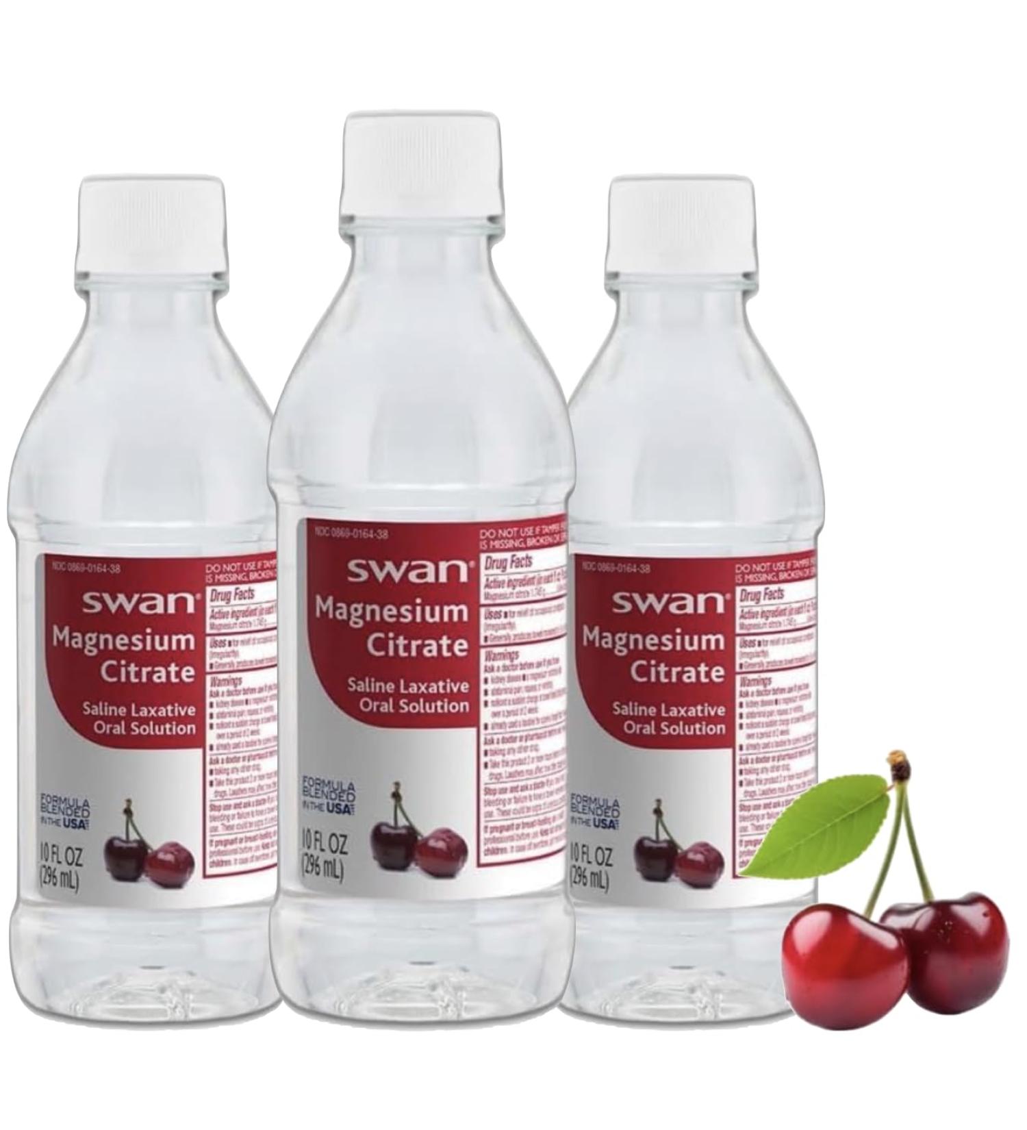 Swan Magnesium Citrate Saline Laxative Cherry 3-Pack | Fast-Acting Relief + Randa's Recipes Card - International Shipping Available - Buy Online on GoSupps.com