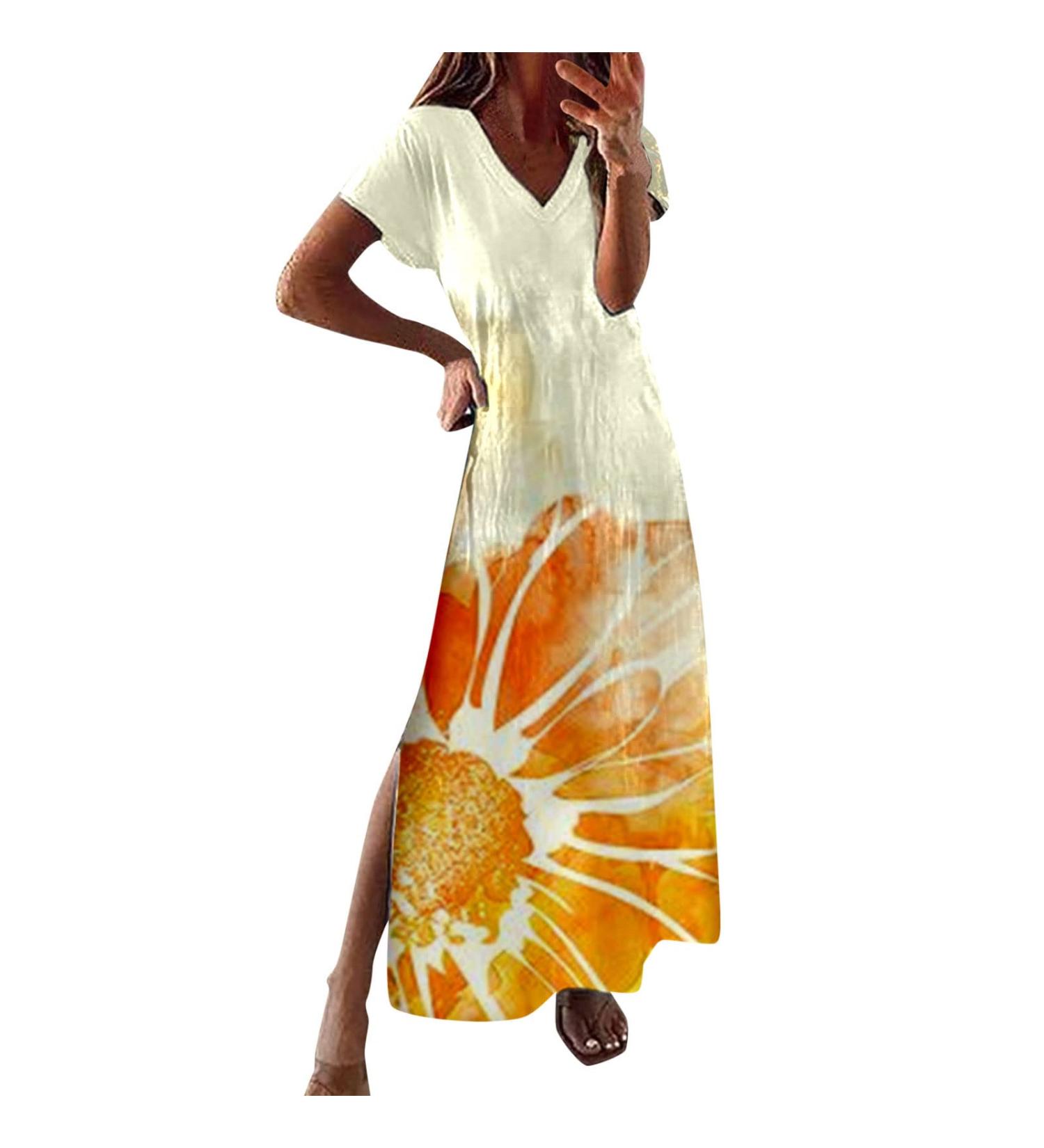 Elegant Yellow Maxi Dress for Women - Long Sleeve Summer Boho Beach & Festive Dress - Size XXL - Buy Online on GoSupps.com