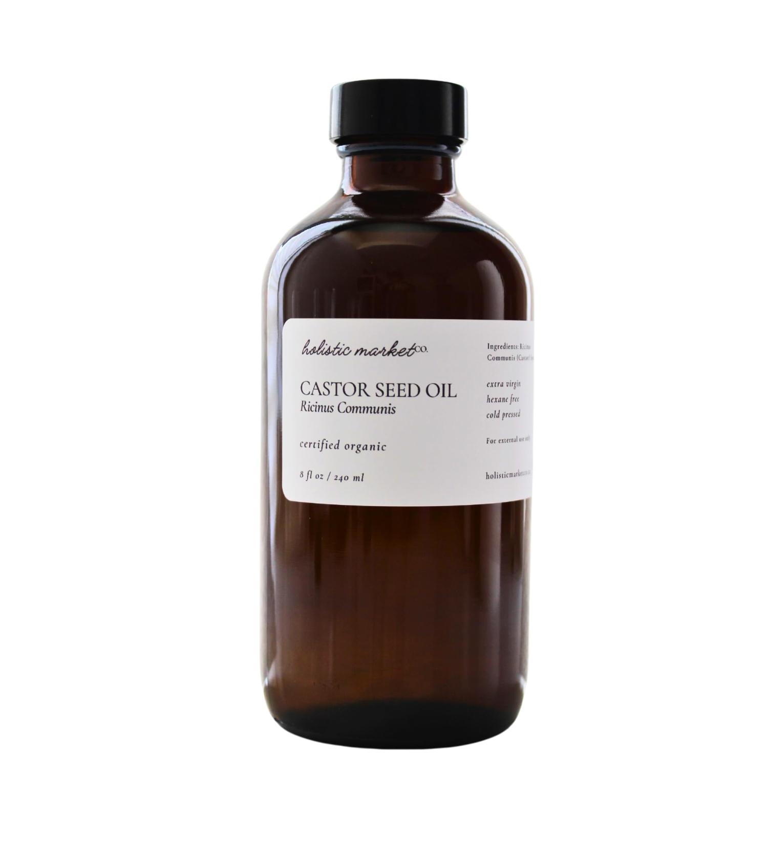 Holistic Market Co. Castor Oil 8oz Certified Organic Cold Pressed Hexane Free Glass Bottle Extra Virgin Premium Quality 100% Pure For Use In Castor Oil Packs